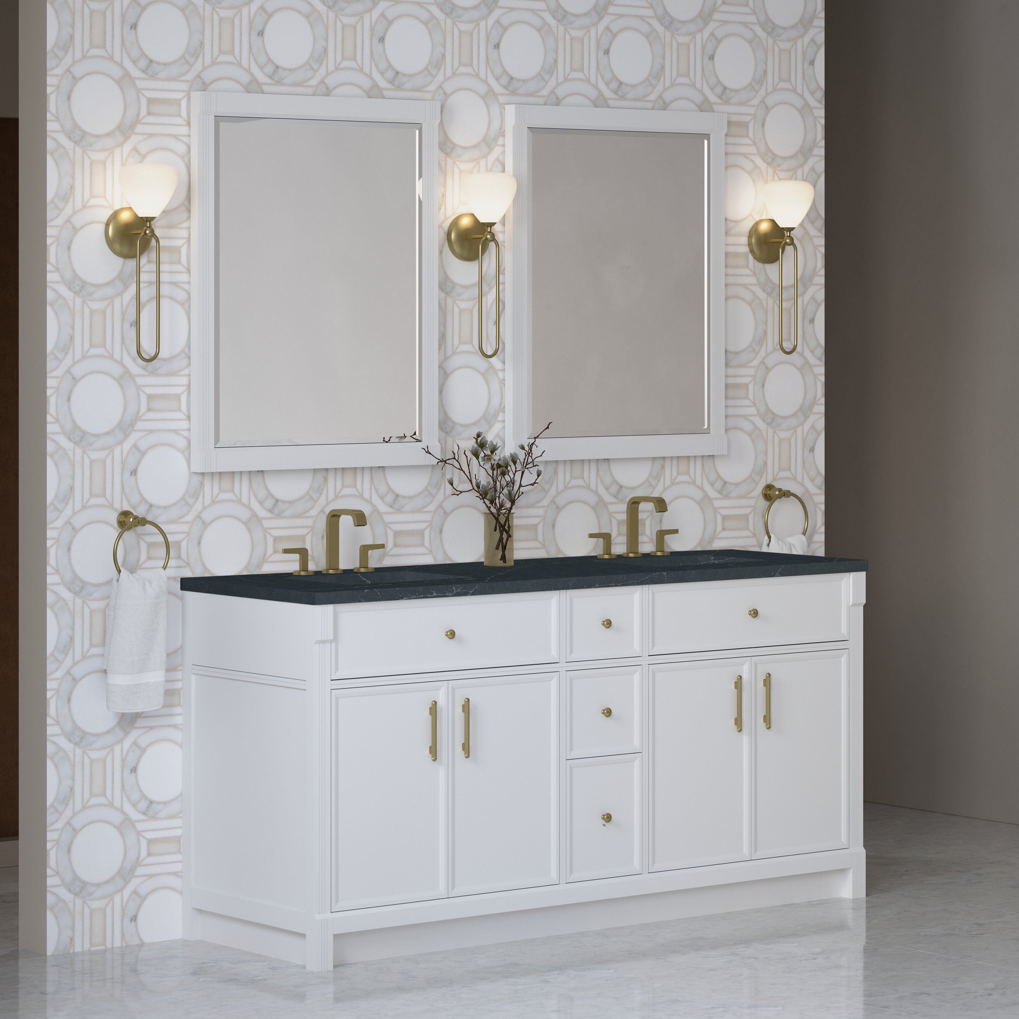 James Martin Bellshire 72" Double Vanity in Bright White with 3cm Countertop