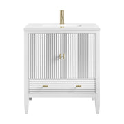 James Martin Myrrin 30" Single Vanity in Bright White with 3cm Countertop