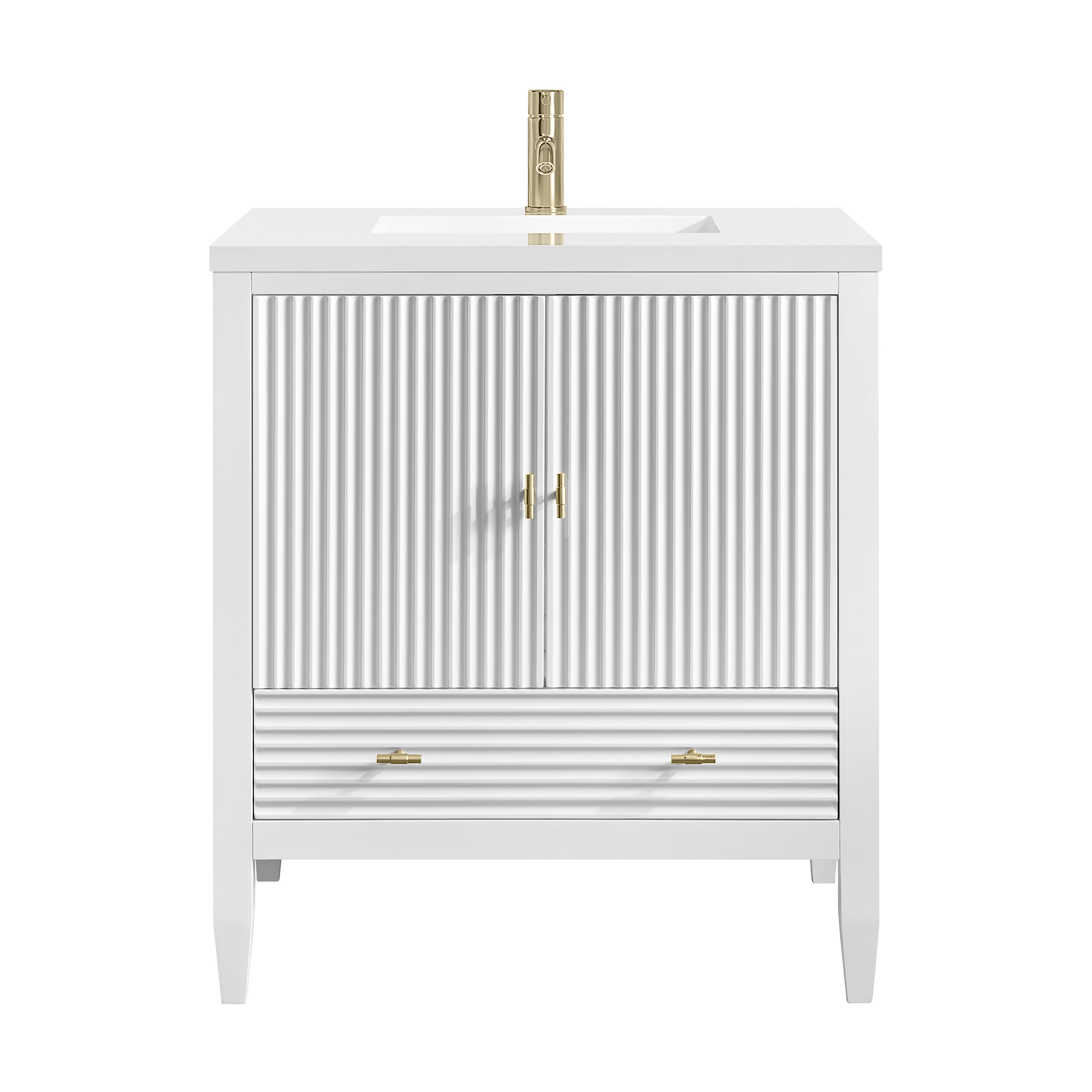 James Martin Myrrin 30" Single Vanity in Bright White with 3cm Countertop