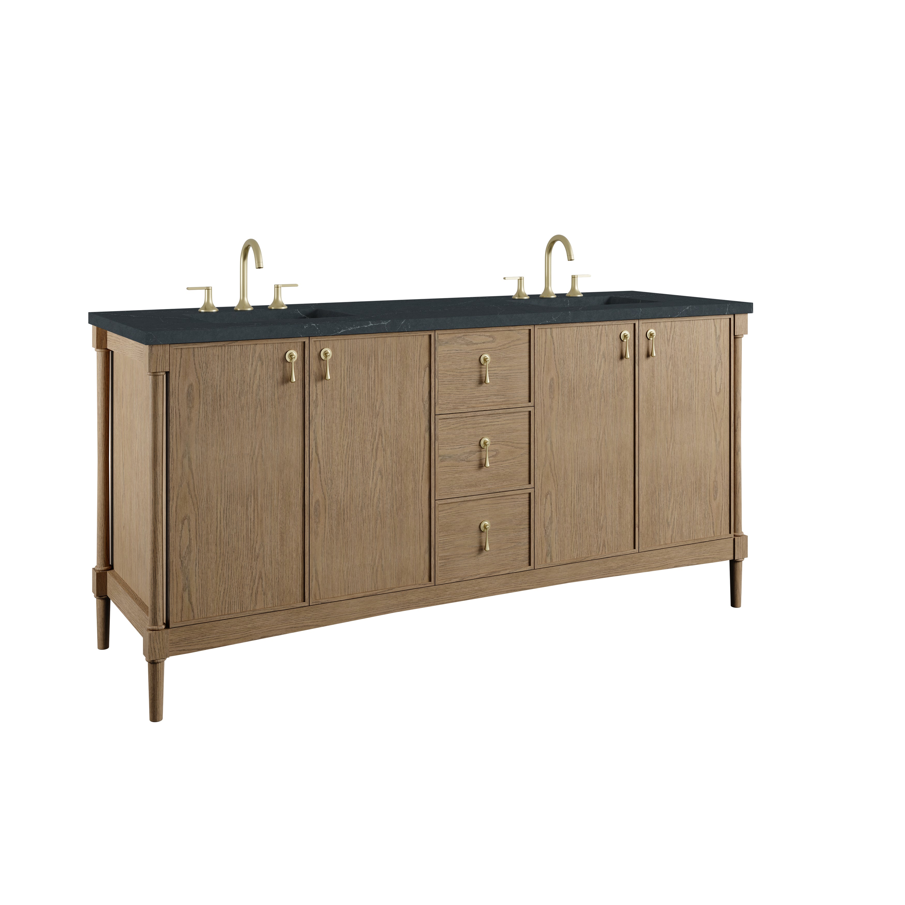 James Martin Kinnsden 72" Double Vanity in Weathered Oak with 3cm Carrara Marble Top
