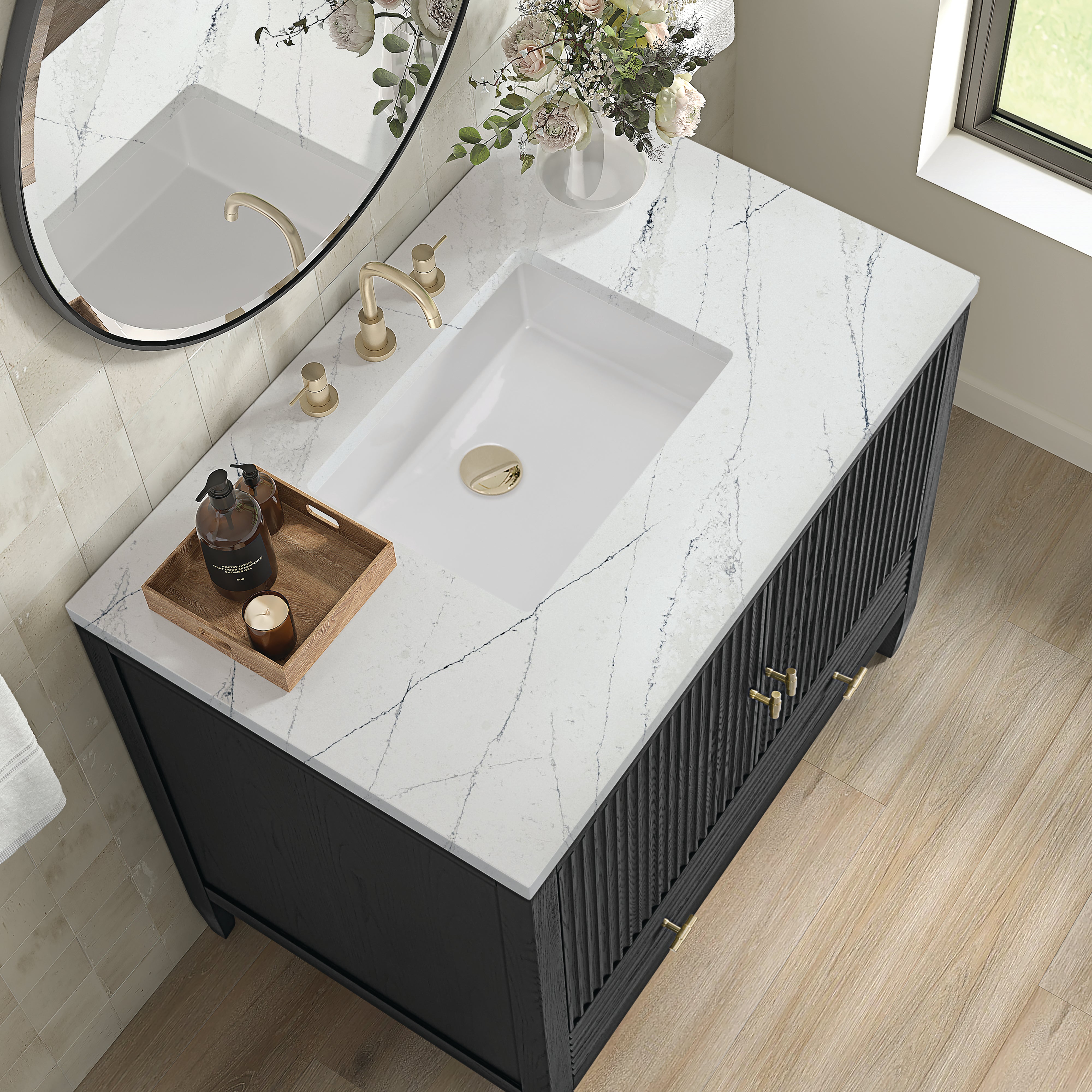 James Martin Myrrin 36" Vanity in Carbon Oak with 3cm Countertop