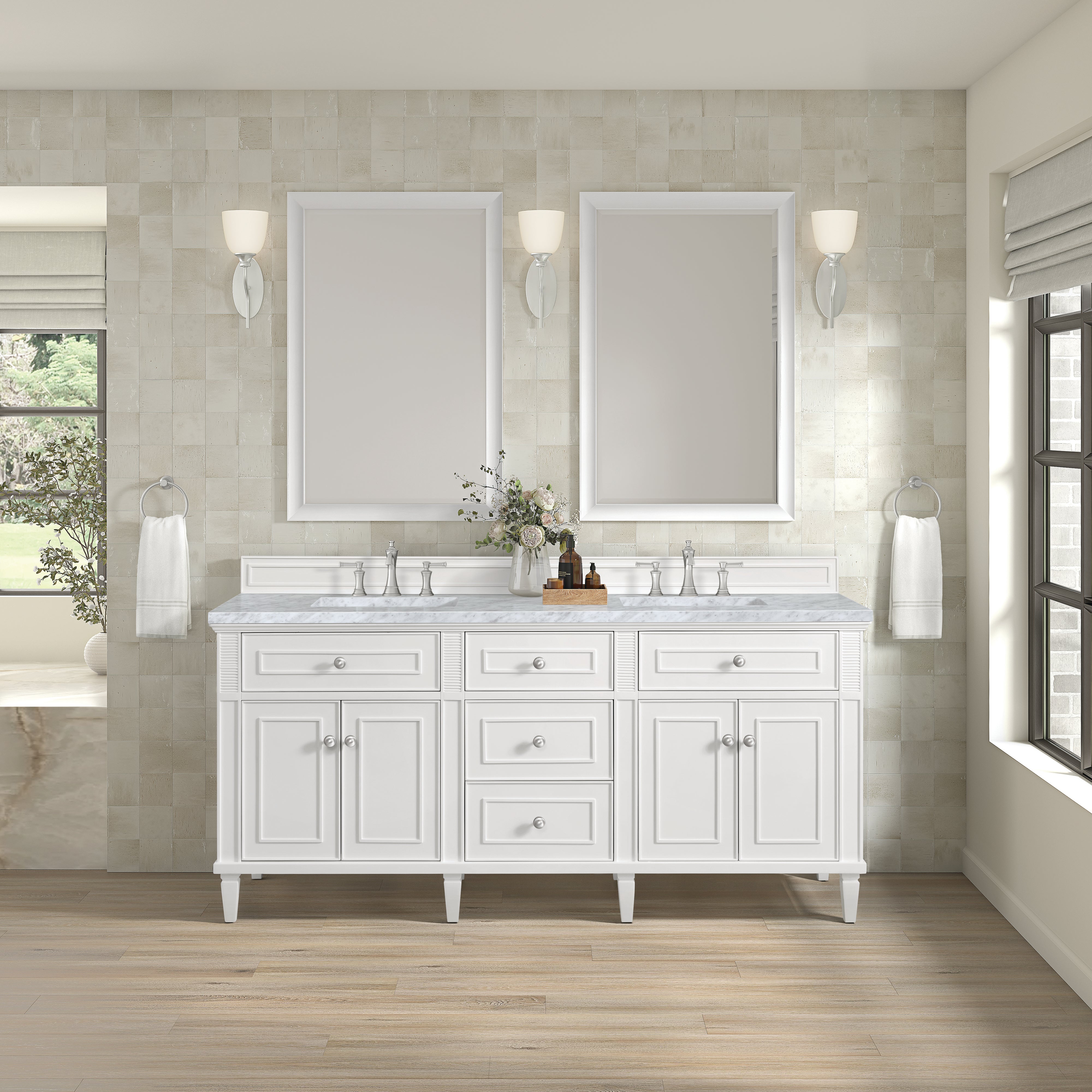 James Martin Lorelai 72" Double Vanity in Bright White with 3cm Countertop
