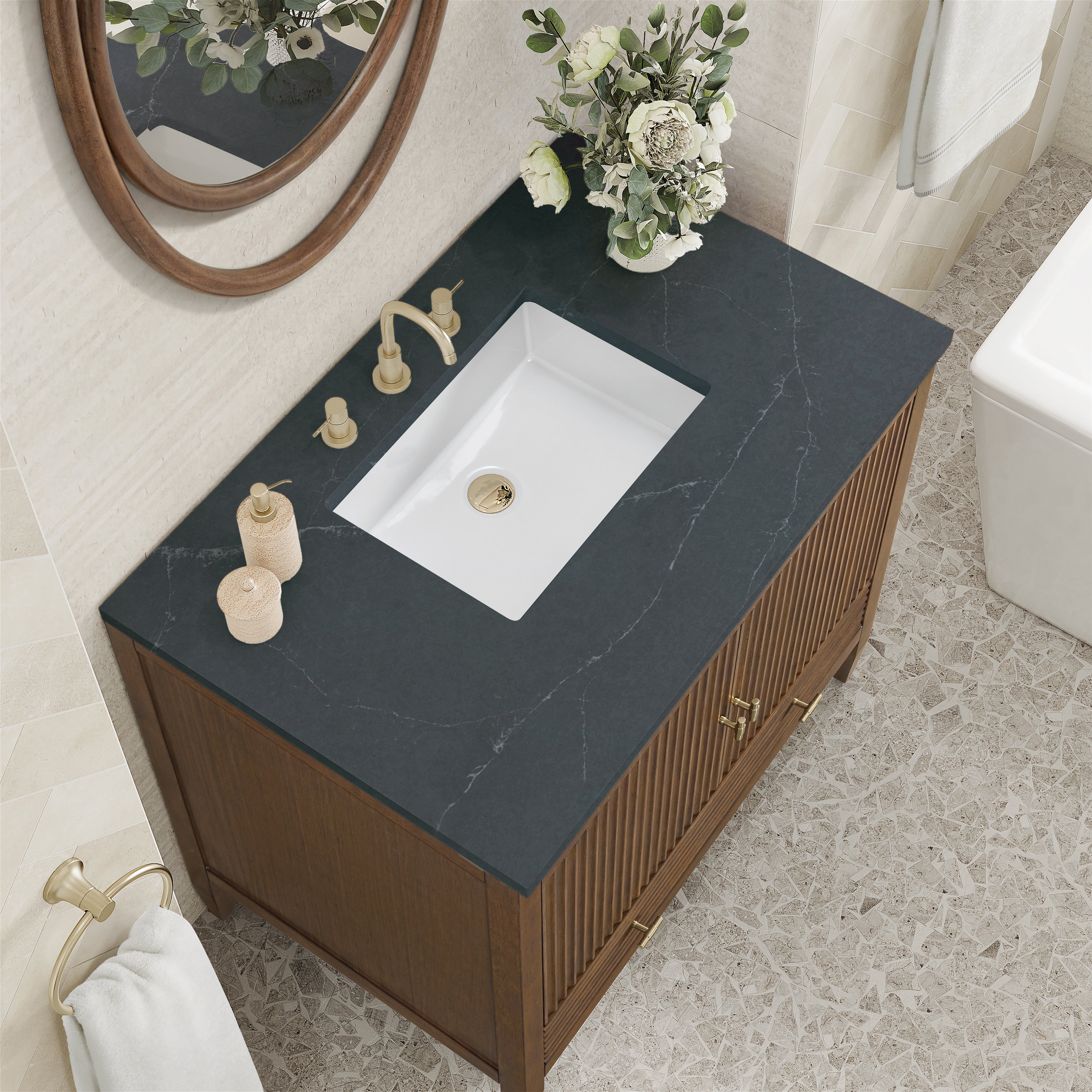 James Martin Myrrin 36" Vanity in Mid Century Walnut with 3cm Countertop