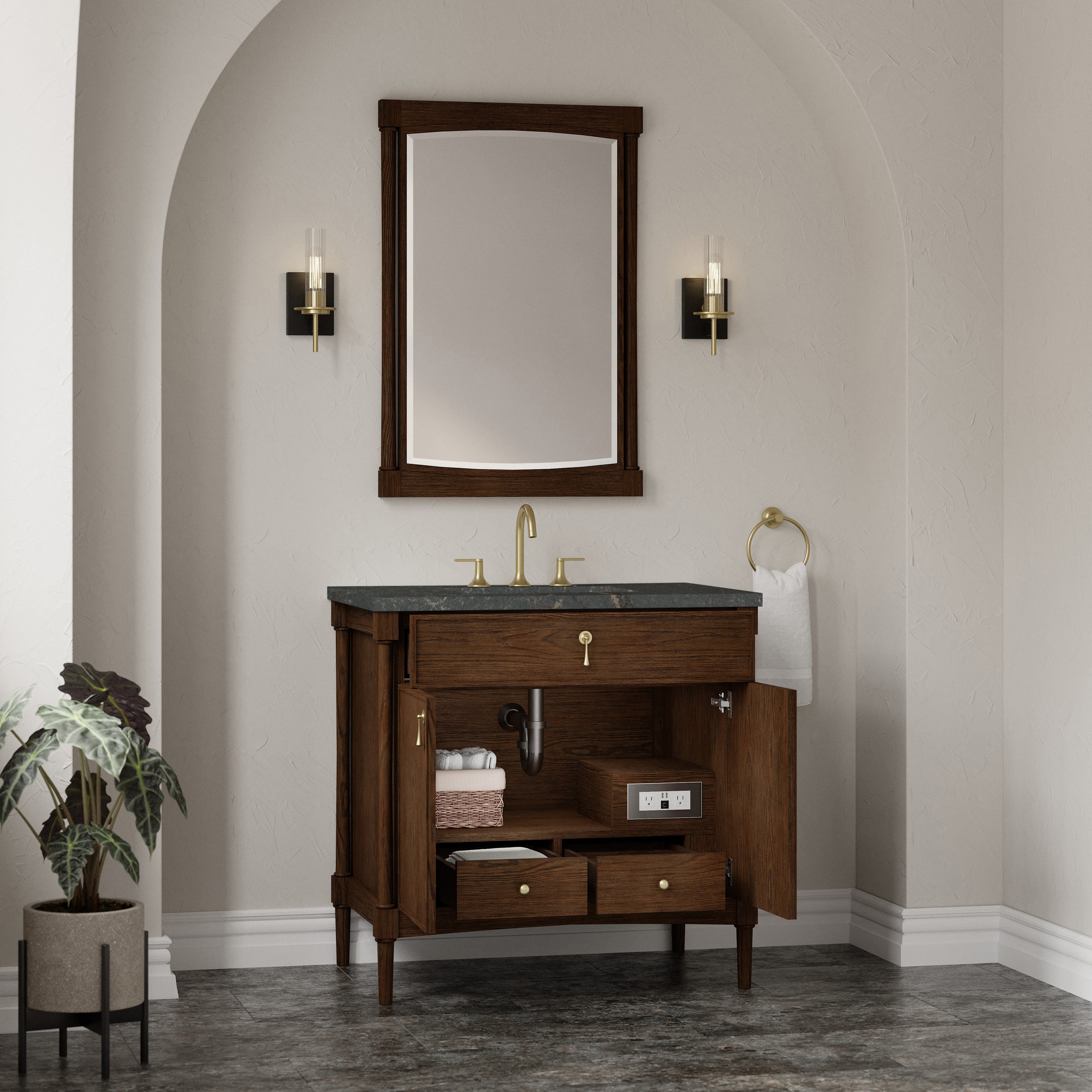 James Martin Kinnsden 36" Single Vanity in Sable Oak with 3cm Countertop