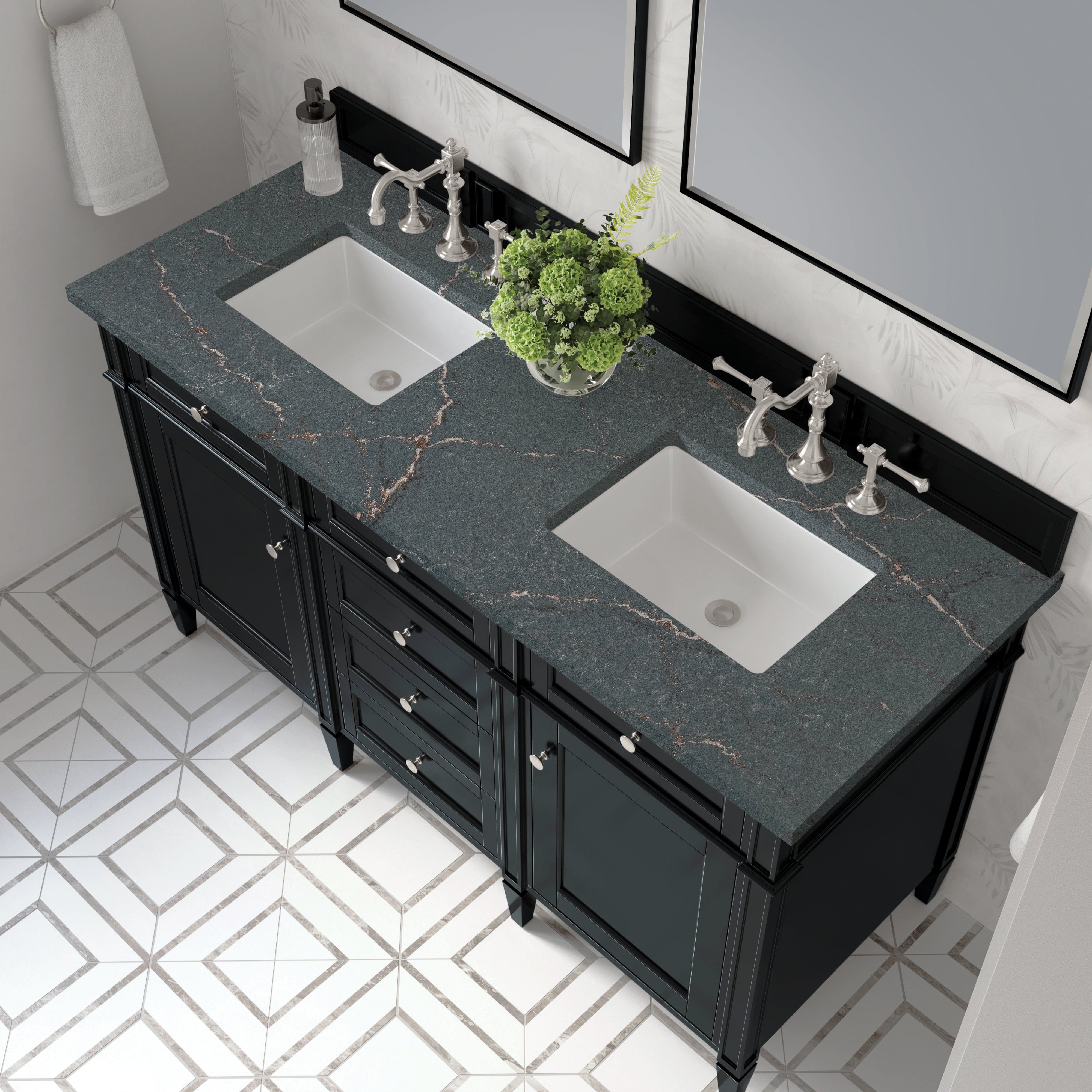 James Martin Brittany 60" Double Vanity in Black Onyx with 3cm Countertop