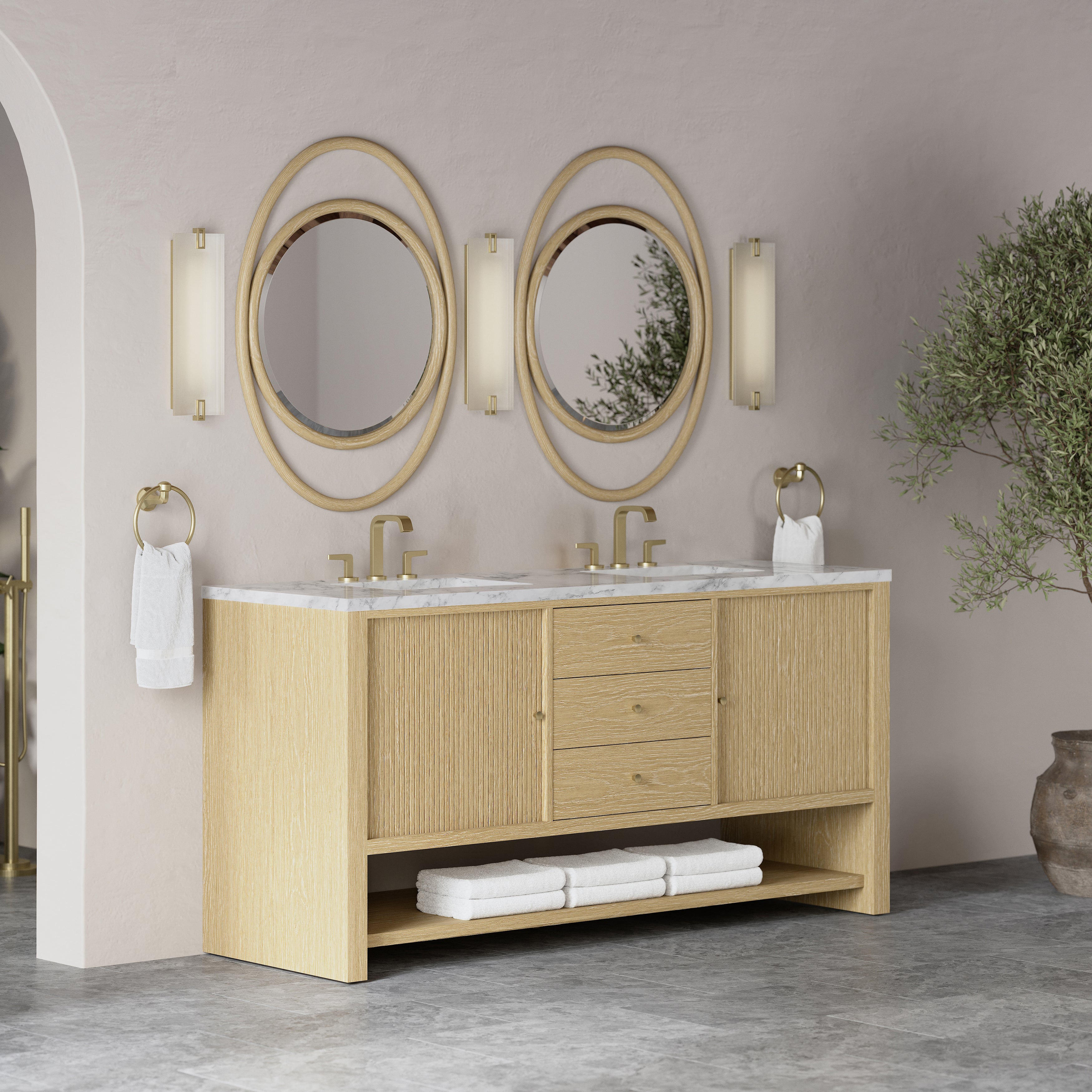 James Martin Marigot 72" Double Vanity in Sunwashed Oak with 3cm Countertop