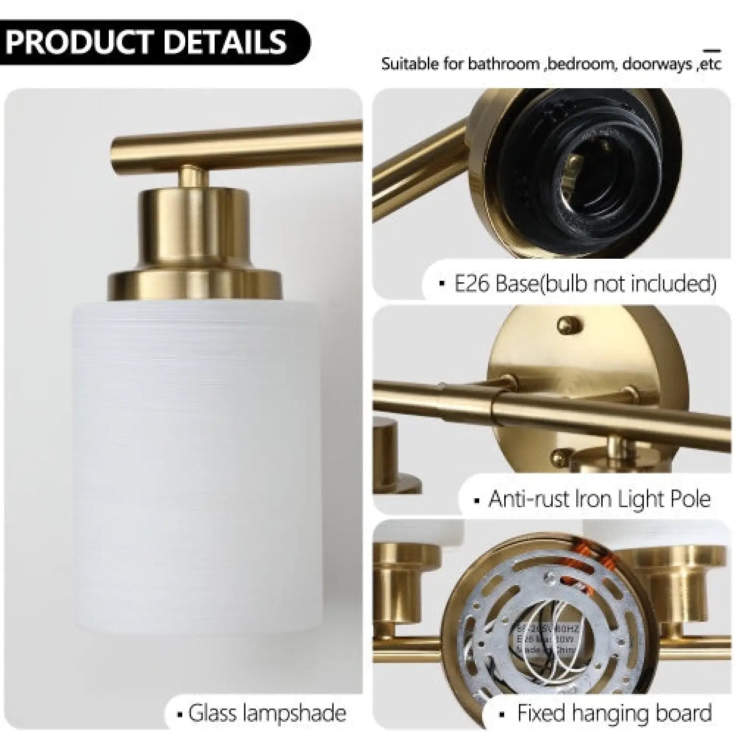Elegant Vanity Lights for Bathroom in Gold with 5 Lights Fixture