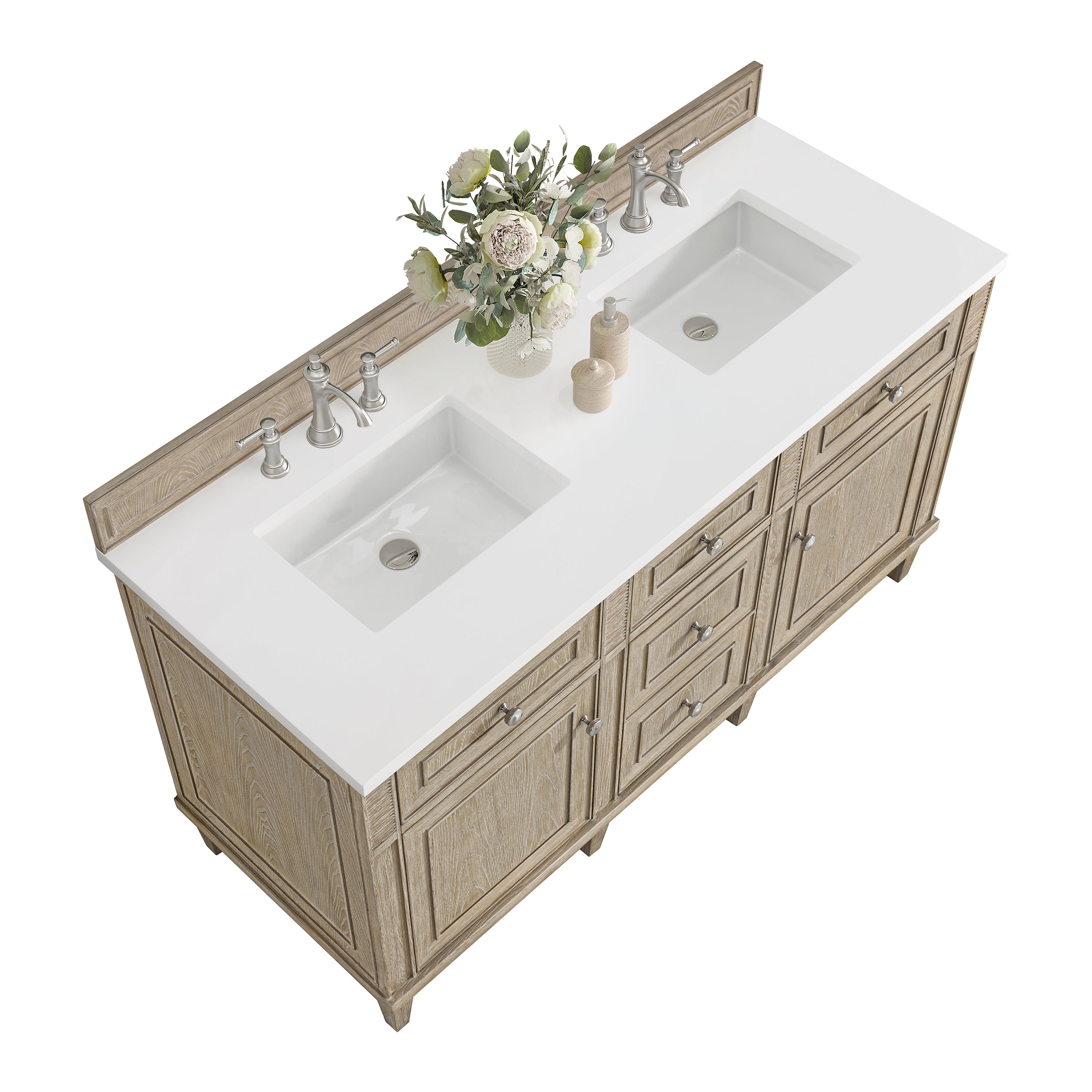 James Martin Lorelai 60" Double Vanity in Whitewashed Oak with 3cm Countertop