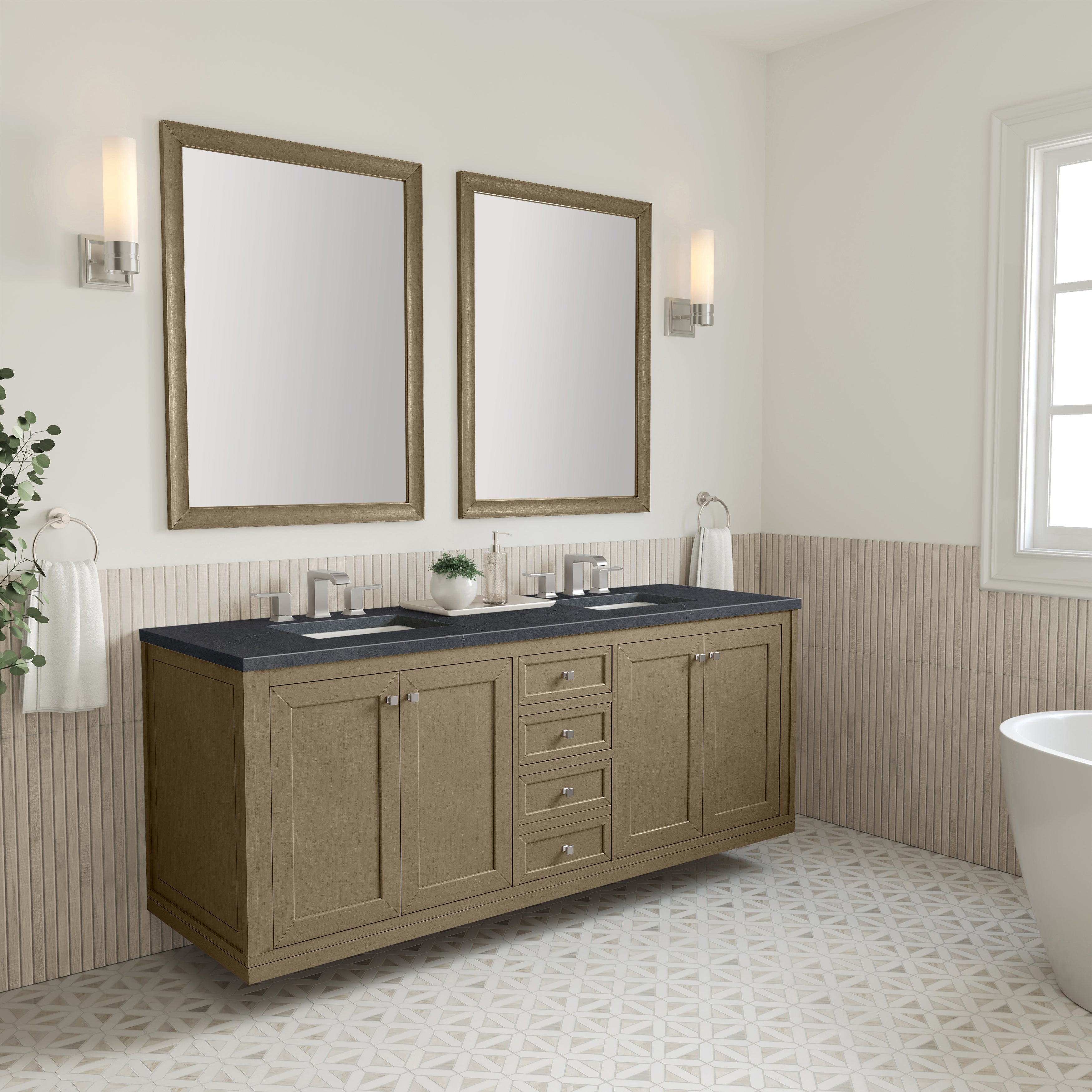 James Martin Chicago 72" Double Vanity in Walnut Whisper with 3cm Countertop
