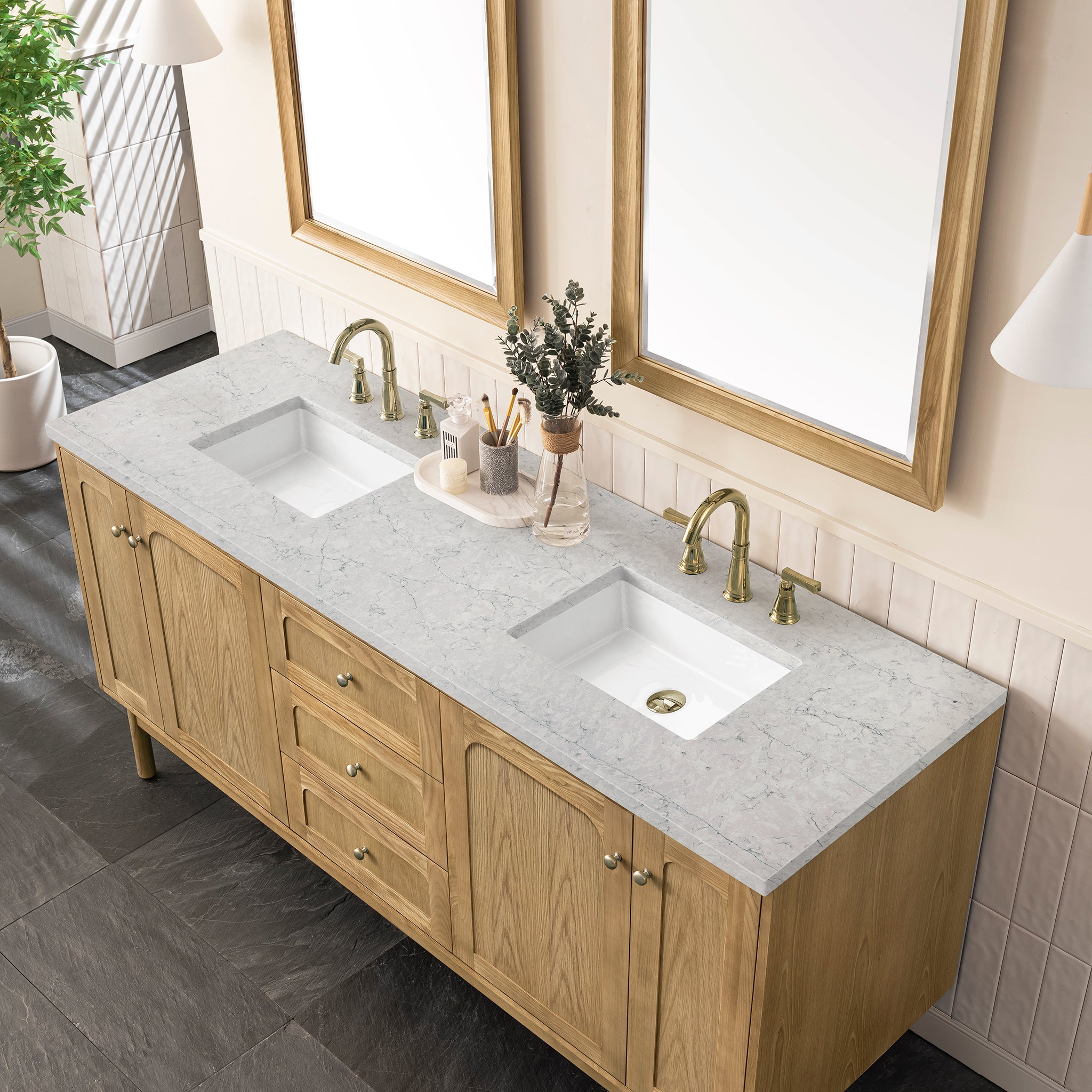 James Martin Laurent 72" Double Vanity in Light Natural Oak with 3cm Countertop