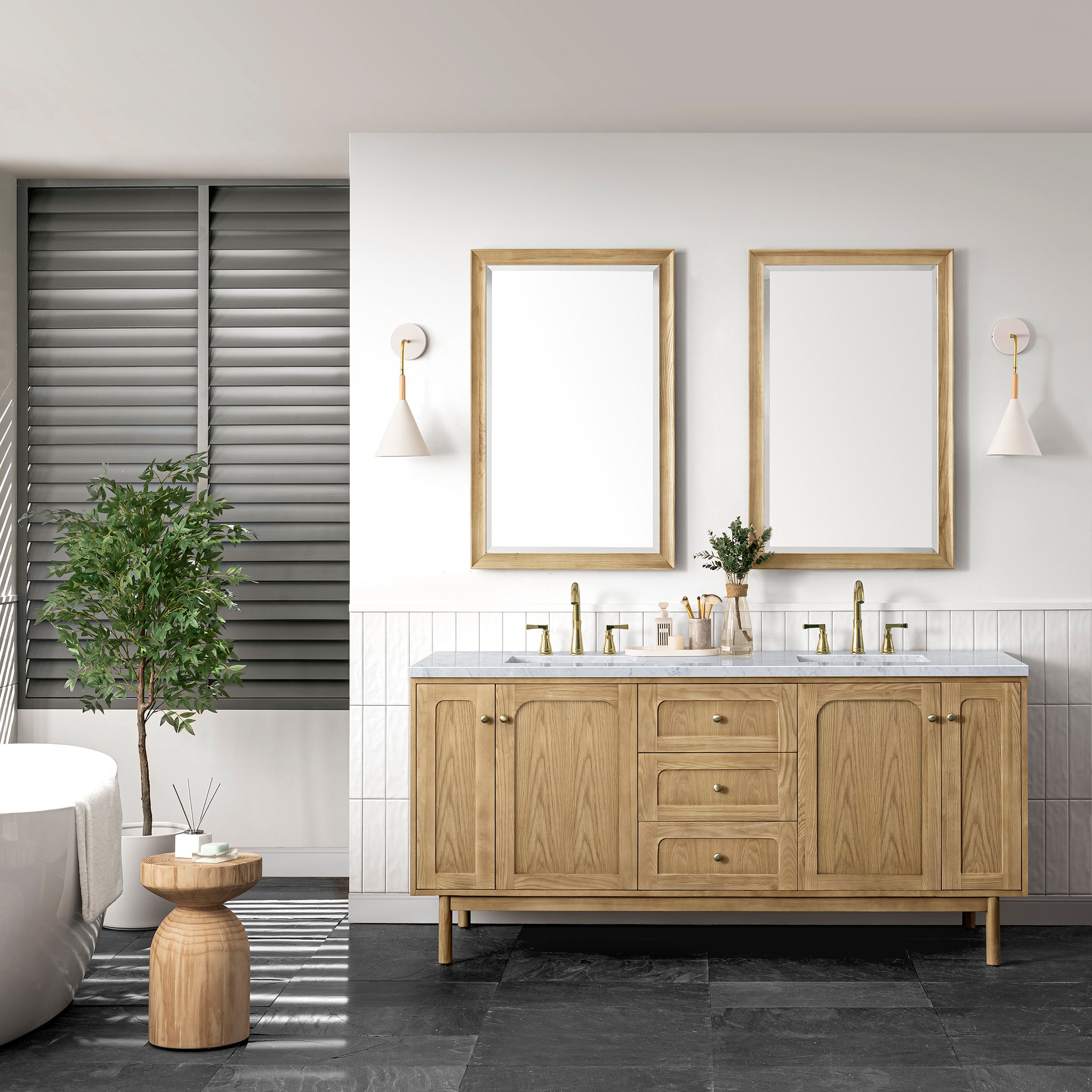 James Martin Laurent 72" Double Vanity in Light Natural Oak with 3cm Countertop