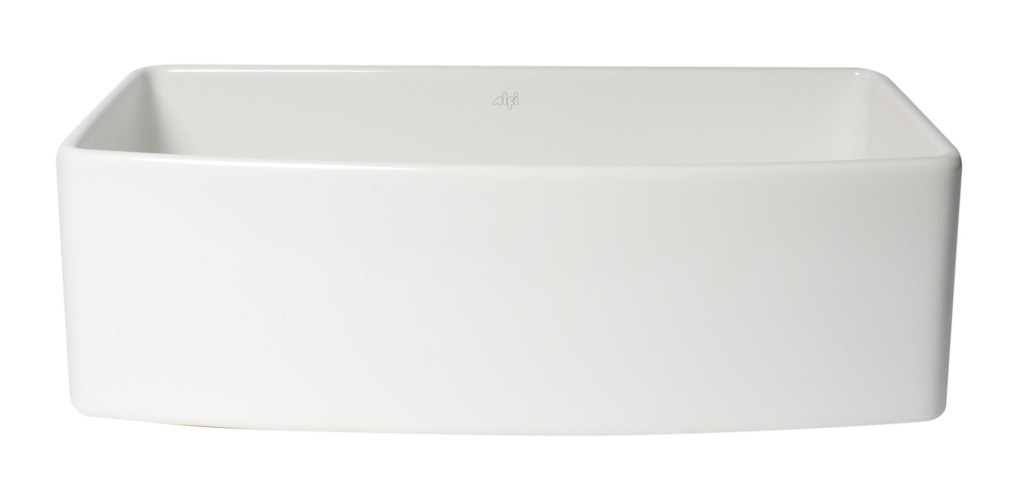 ALFI brand ABFC3320S ABFC3320S-W White Smooth Curved Apron 33" x 20" Single Bowl Fireclay Farm Sink with Grid