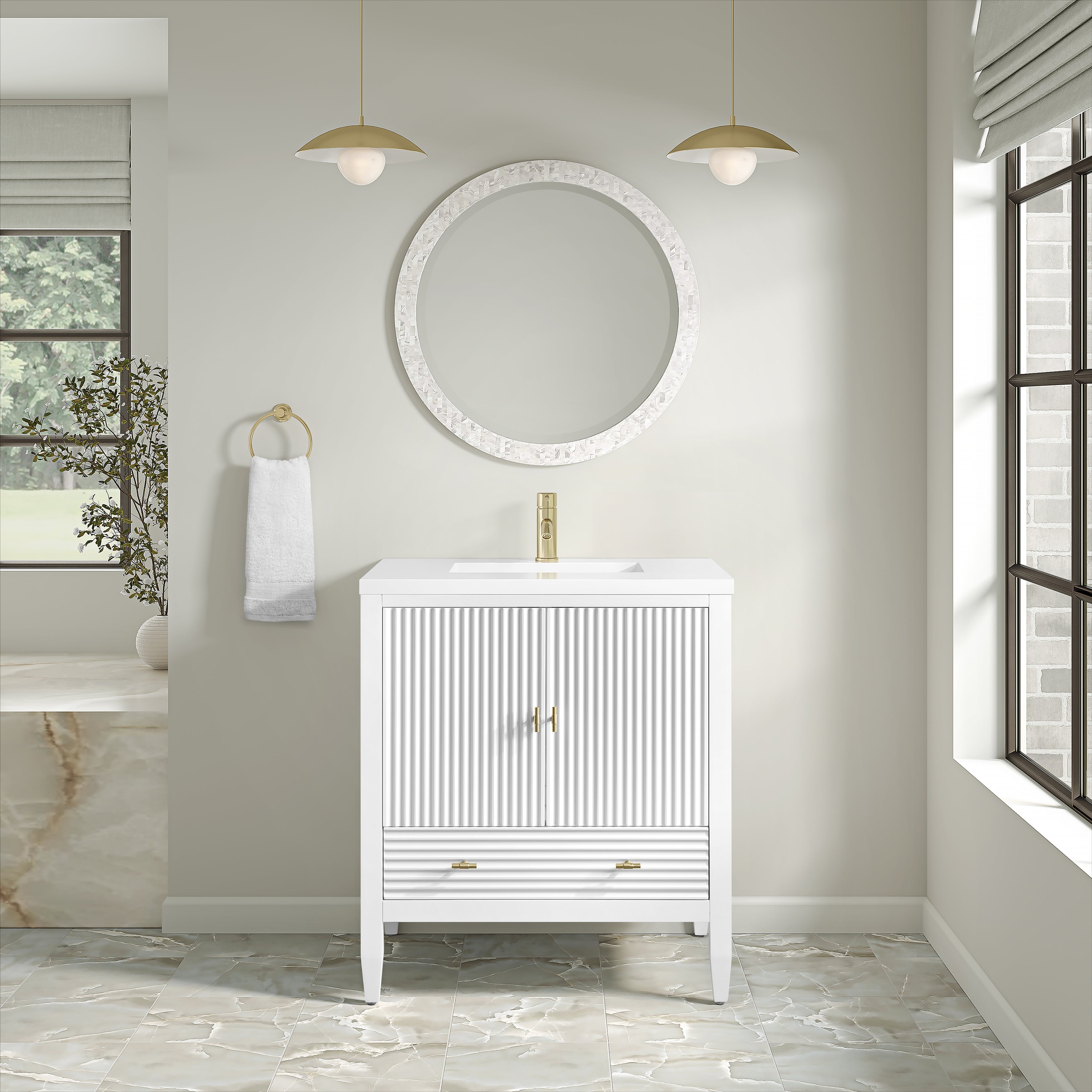 James Martin Myrrin 30" Single Vanity in Bright White with 3cm Countertop