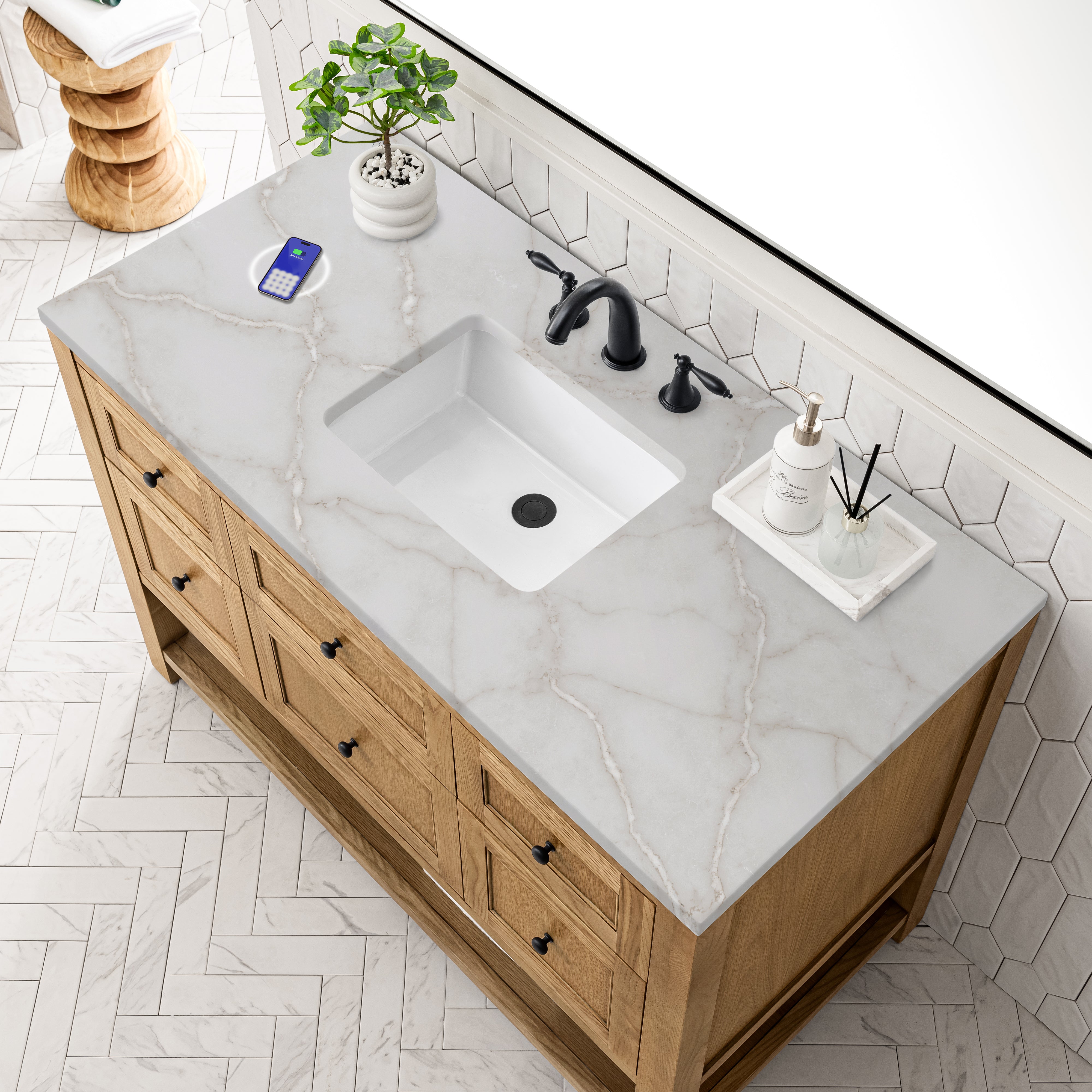 James Martin Breckenridge 48" Single Vanity in Light Natural Oak with 3cm Countertop and FreePower Wireless Charger