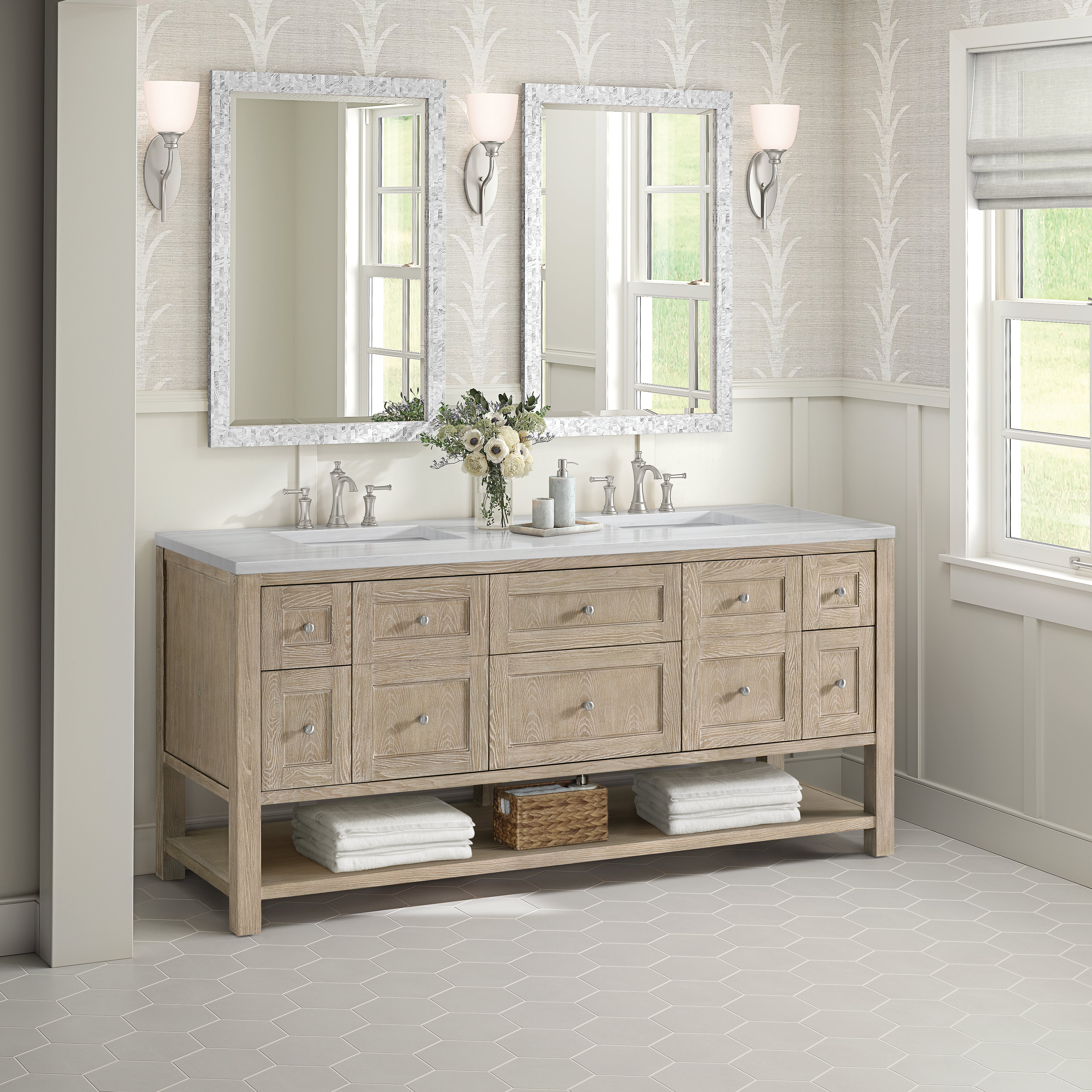 James Martin Breckenridge 72" Double Vanity in Whitewashed Oak with 3cm Countertop