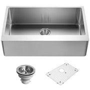 Houzer Epicure 33" Stainless Steel Apron Front Single Bowl Kitchen Sink with Strainer & Grid