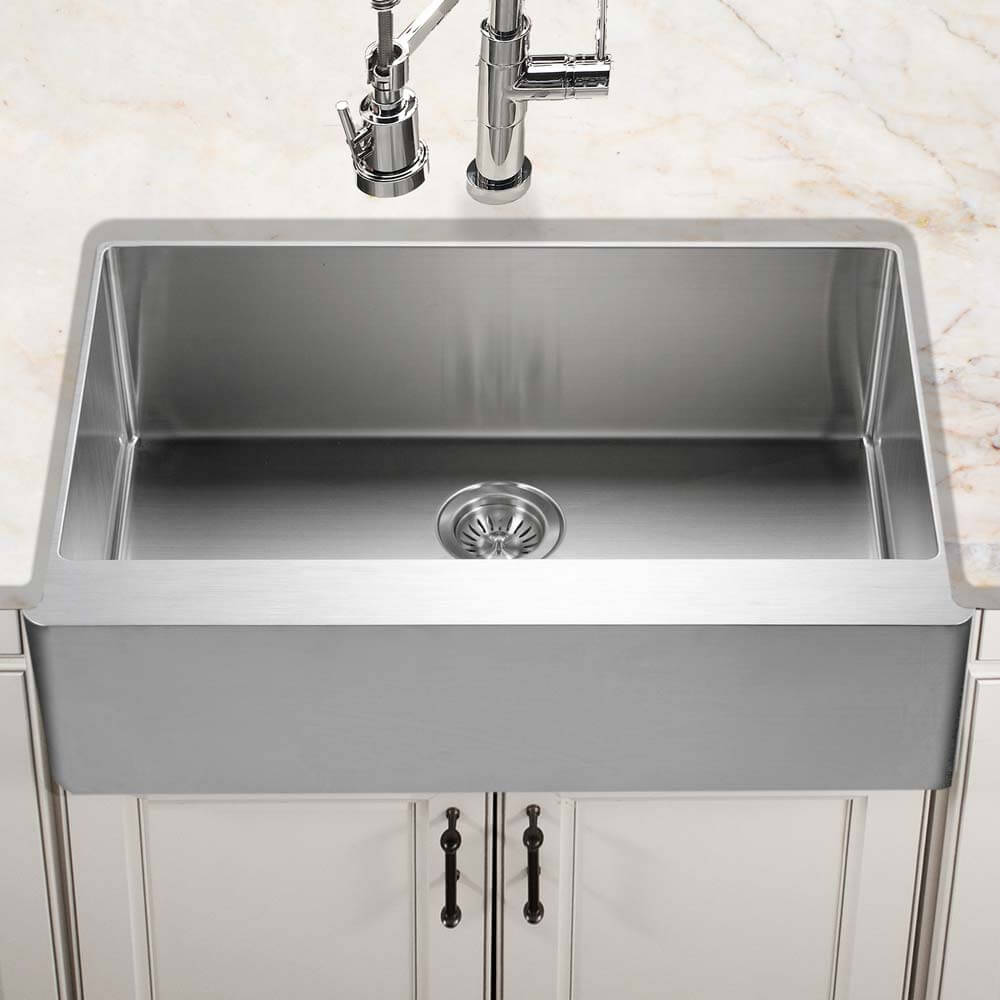 Houzer Epicure 33" Stainless Steel Apron Front Single Bowl Kitchen Sink with Strainer & Grid
