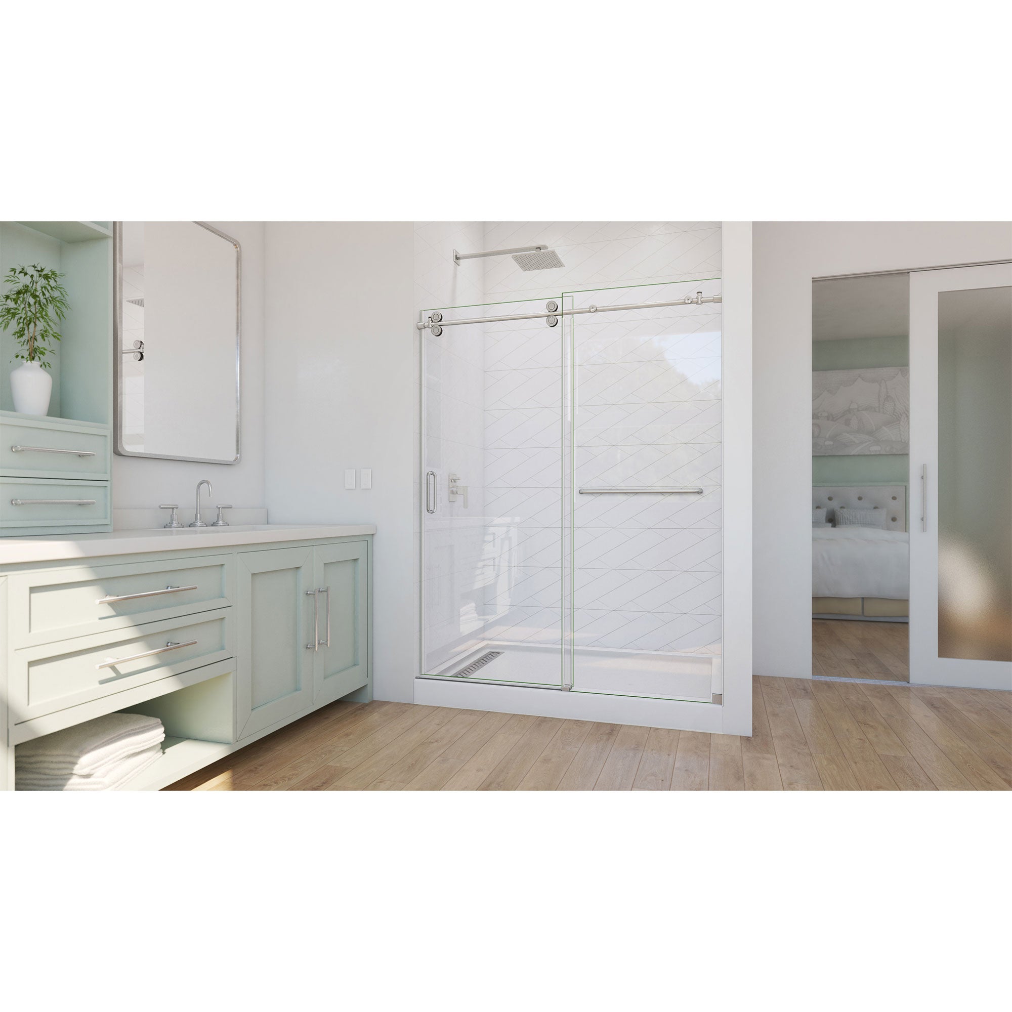 DreamLine Enigma-CXO 56 - 60 inch W x 76 inch H Frameless Sliding Shower Door with Towel Bar