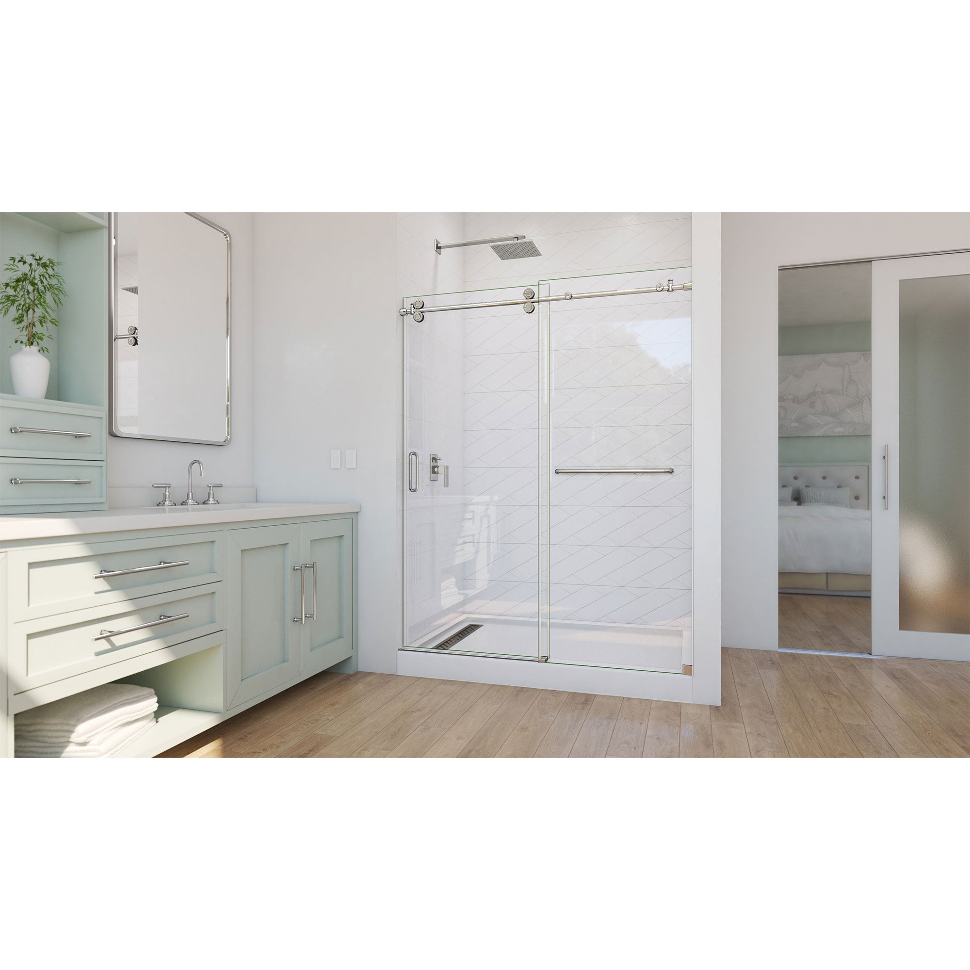 DreamLine Enigma-CXO 56 - 60 inch W x 76 inch H Frameless Sliding Shower Door with Towel Bar