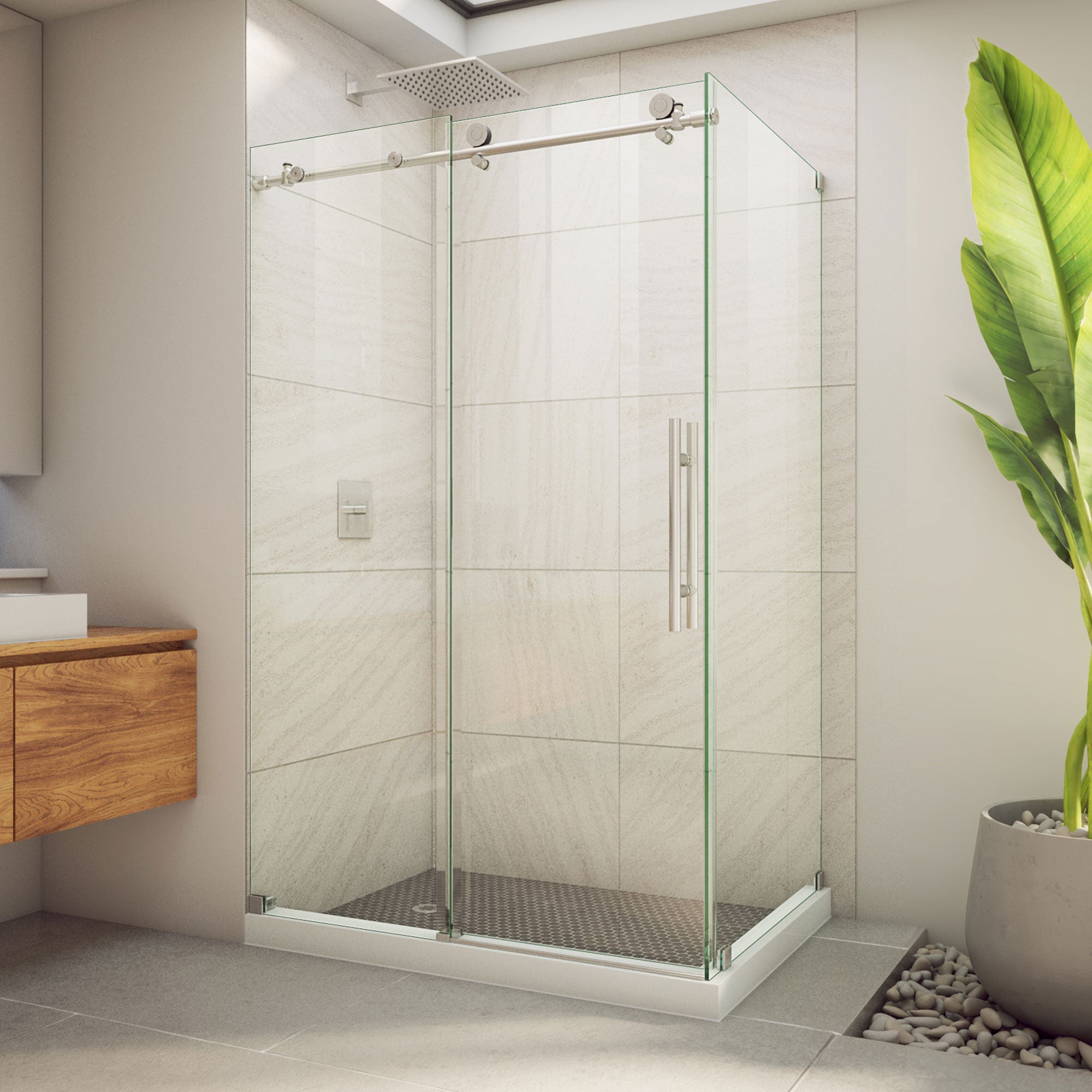 DreamLine Enigma-X 32 1/2 inch D x 48 3/8 inch W x 76 inch H Frameless Sliding Shower Enclosure