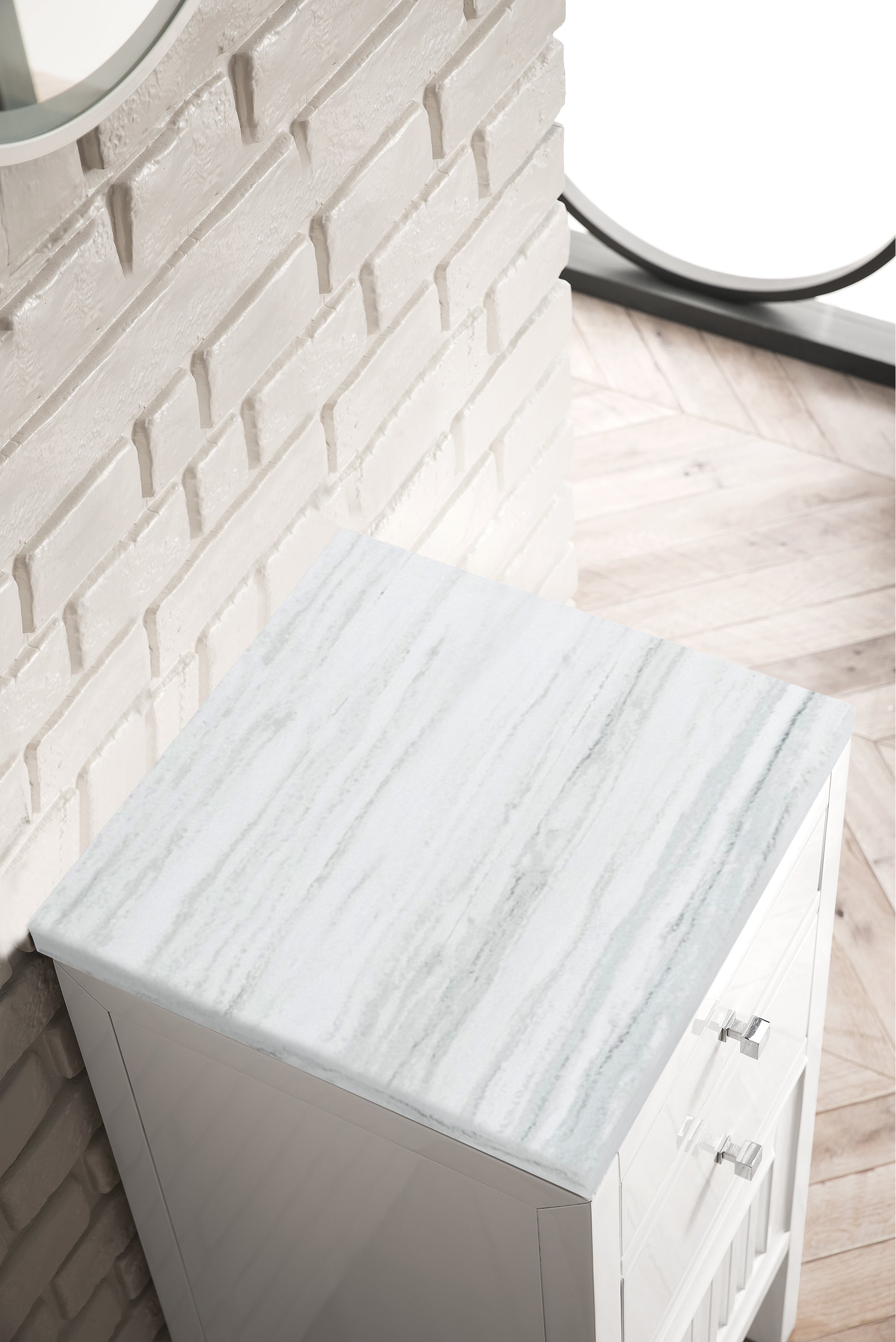 James Martin Athens 15" Base Cabinet with Drawers and Right Door in Glossy White with 3cm Countertop