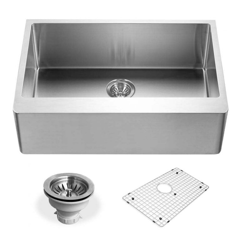 Houzer Epicure 30 inch Apron Front Farmhouse Single Bowl Kitchen Sink with Strainer & Grid - ENS-3020