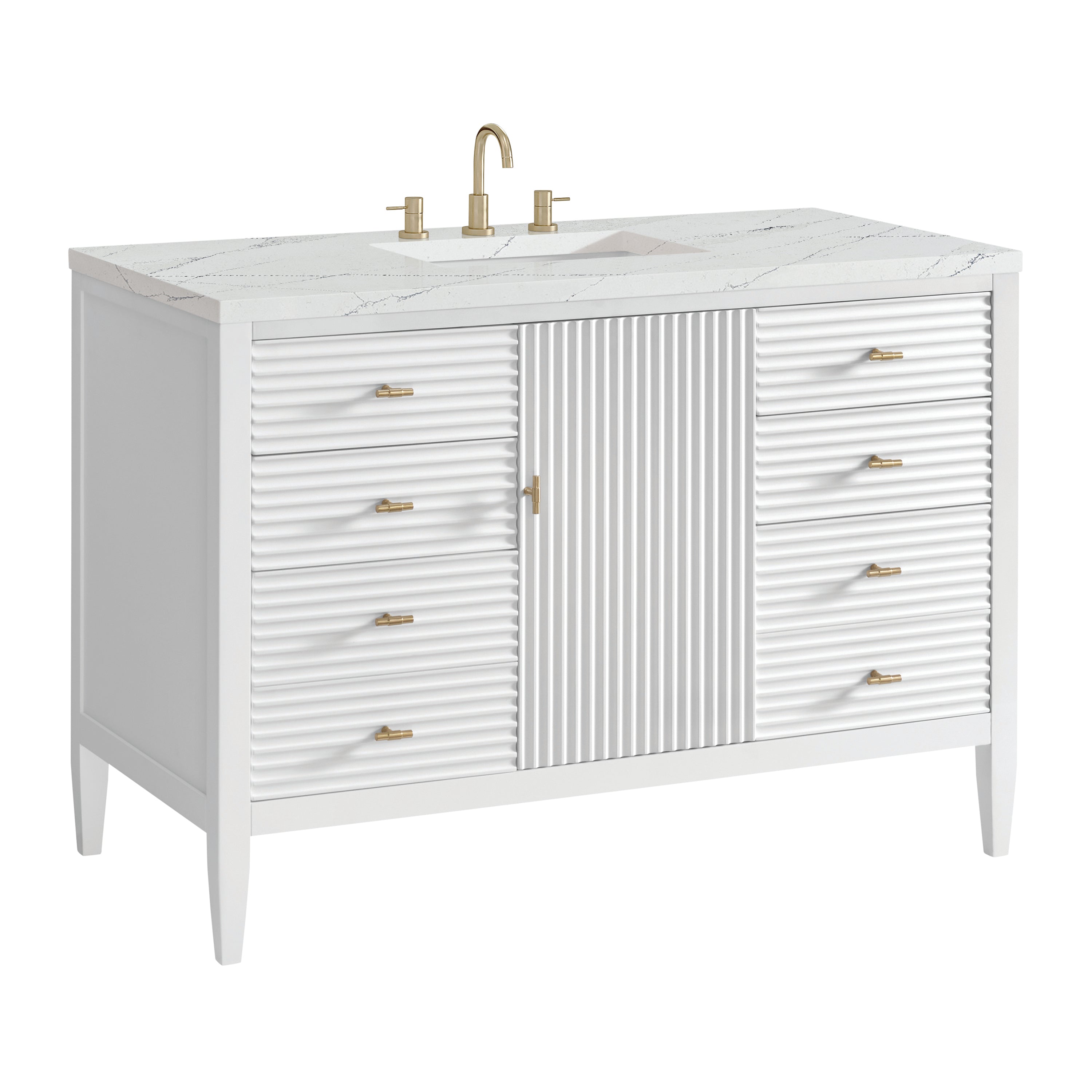 James Martin Myrrin 48" Single Vanity in Bright White with 3cm Countertop and FreePower Wireless Charger