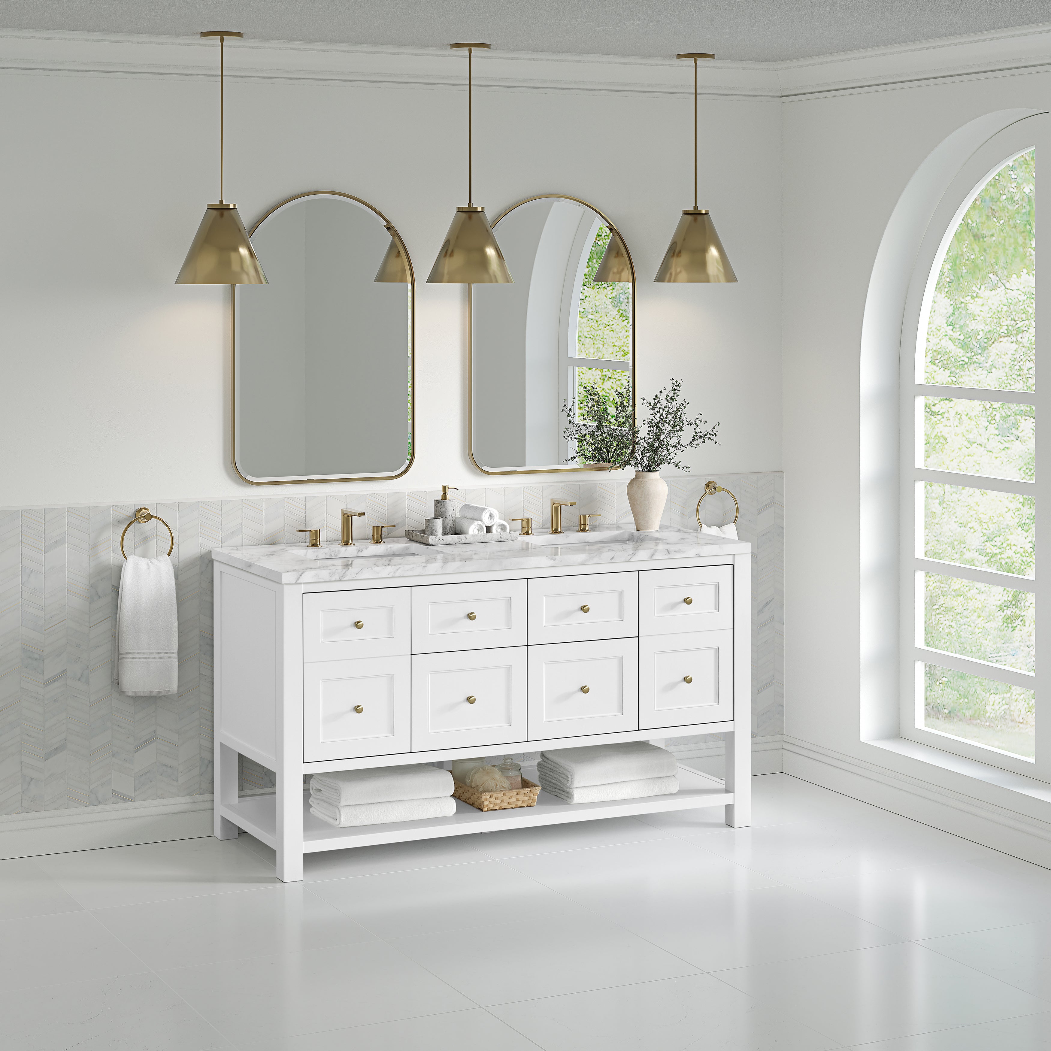 James Martin Breckenridge 60" Double Vanity in Bright White with 3cm Countertop