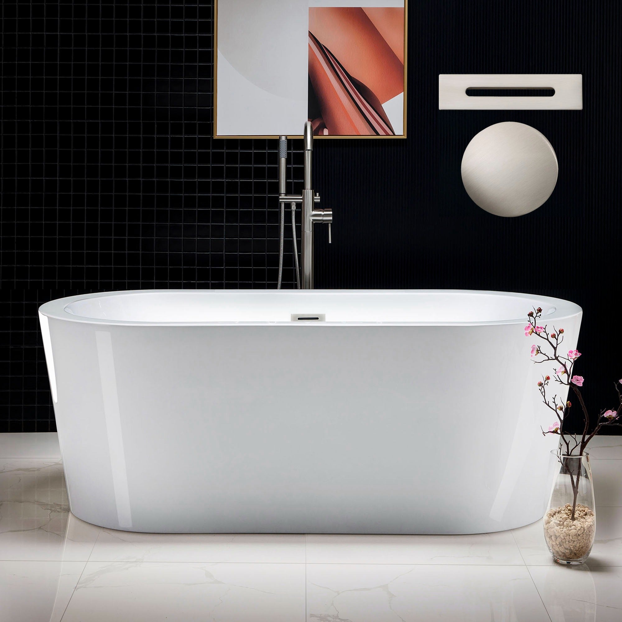 WOODBRIDGE 59" Acrylic Freestanding Bathtub Contemporary Soaking Tub with with Drain & Overflow, B0012