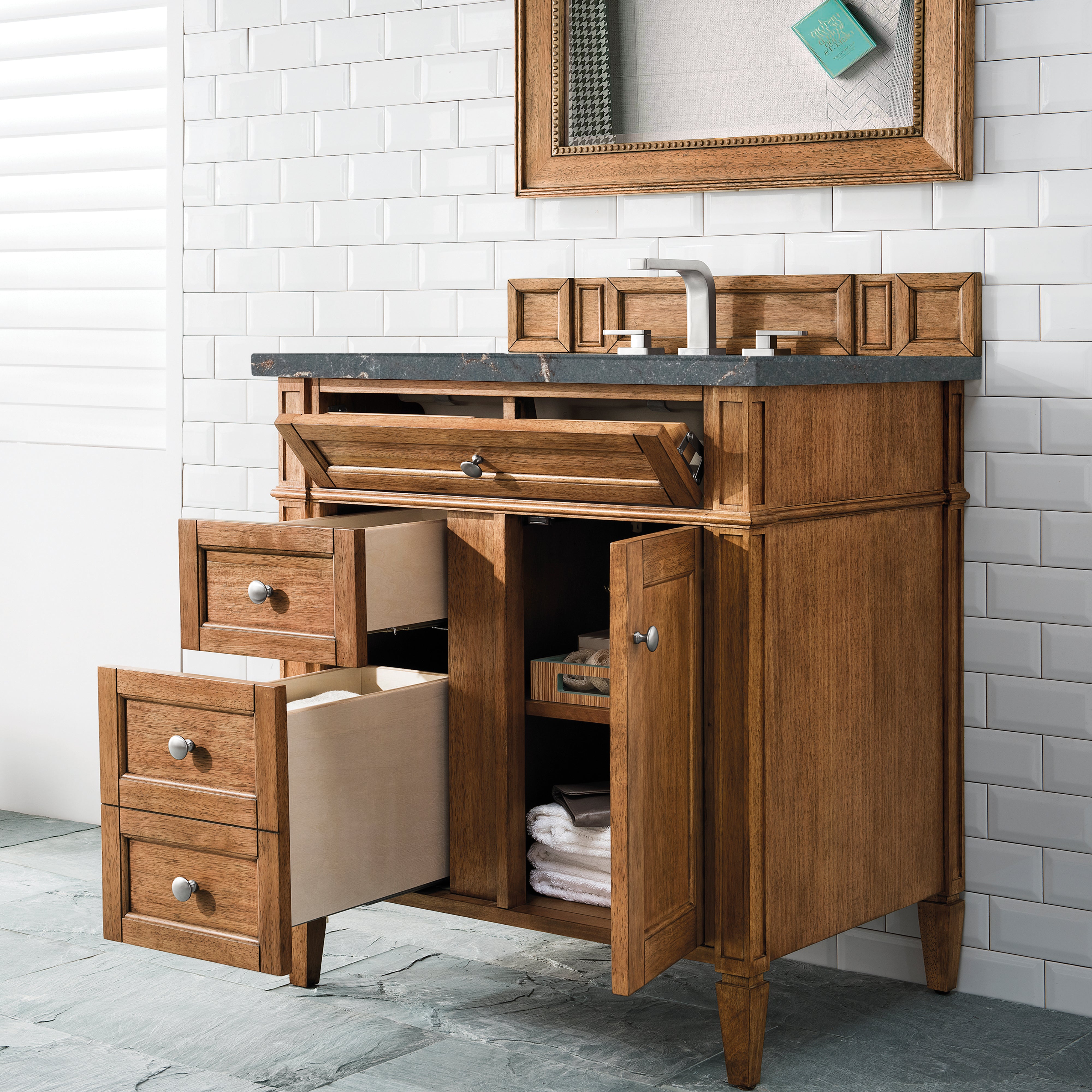 James Martin Brittany 30" Single Vanity in Saddle Brown with 3cm Countertop