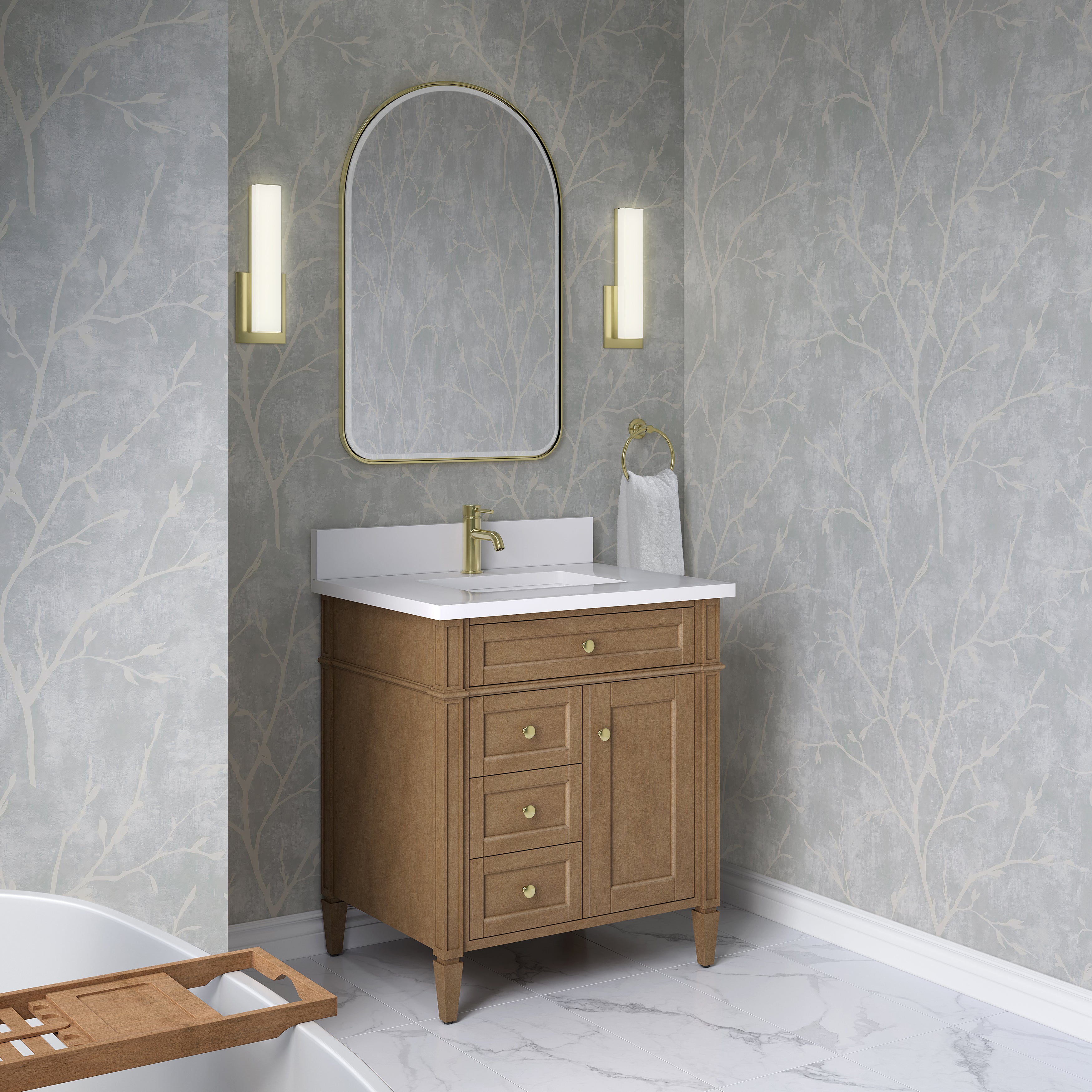 James Martin Brittany 30" Single Vanity in Pecan with 3cm Countertop