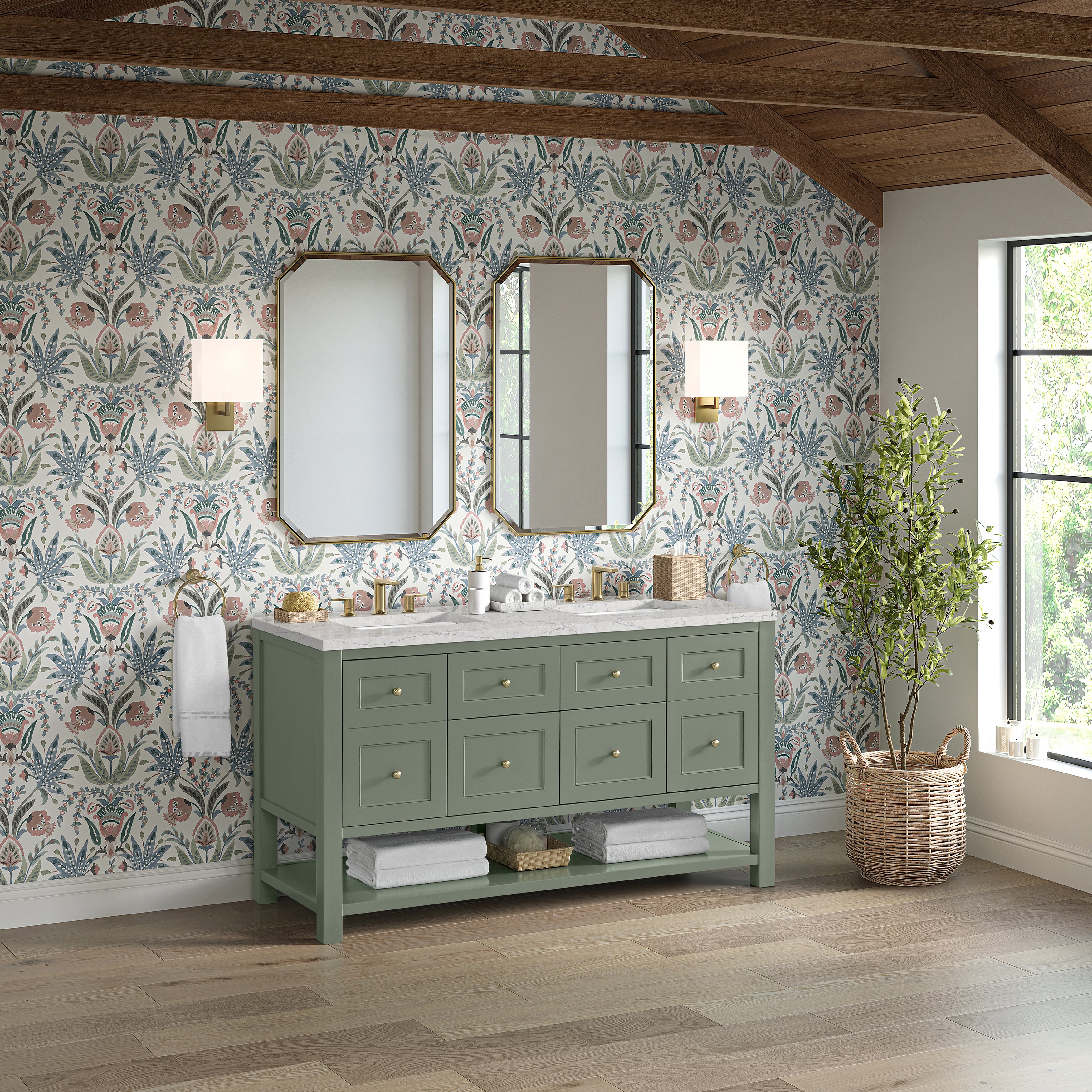 James Martin Breckenridge 60" Double Vanity in Smokey Celadon with 3cm Countertop
