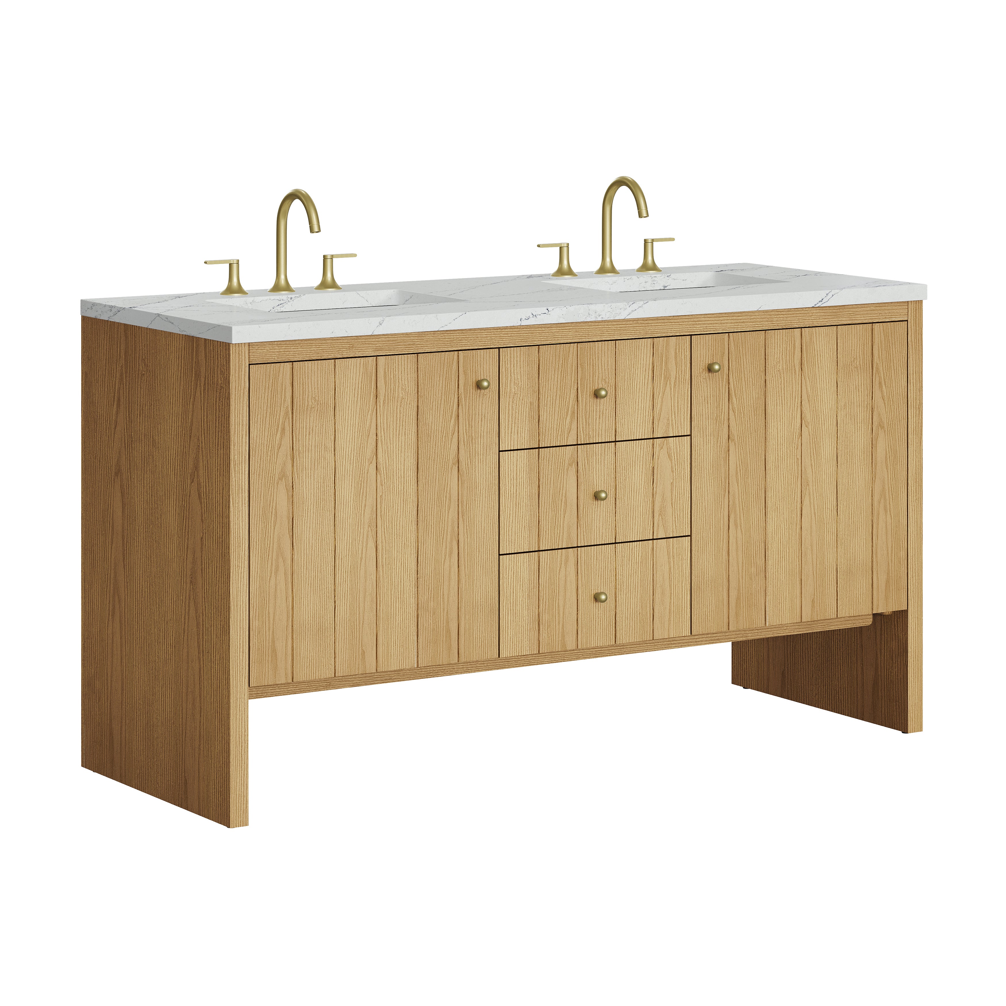 James Martin Hudson 60" Double Vanity in Light Natural Oak with 3cm Countertop and FreePower Wireless Charger