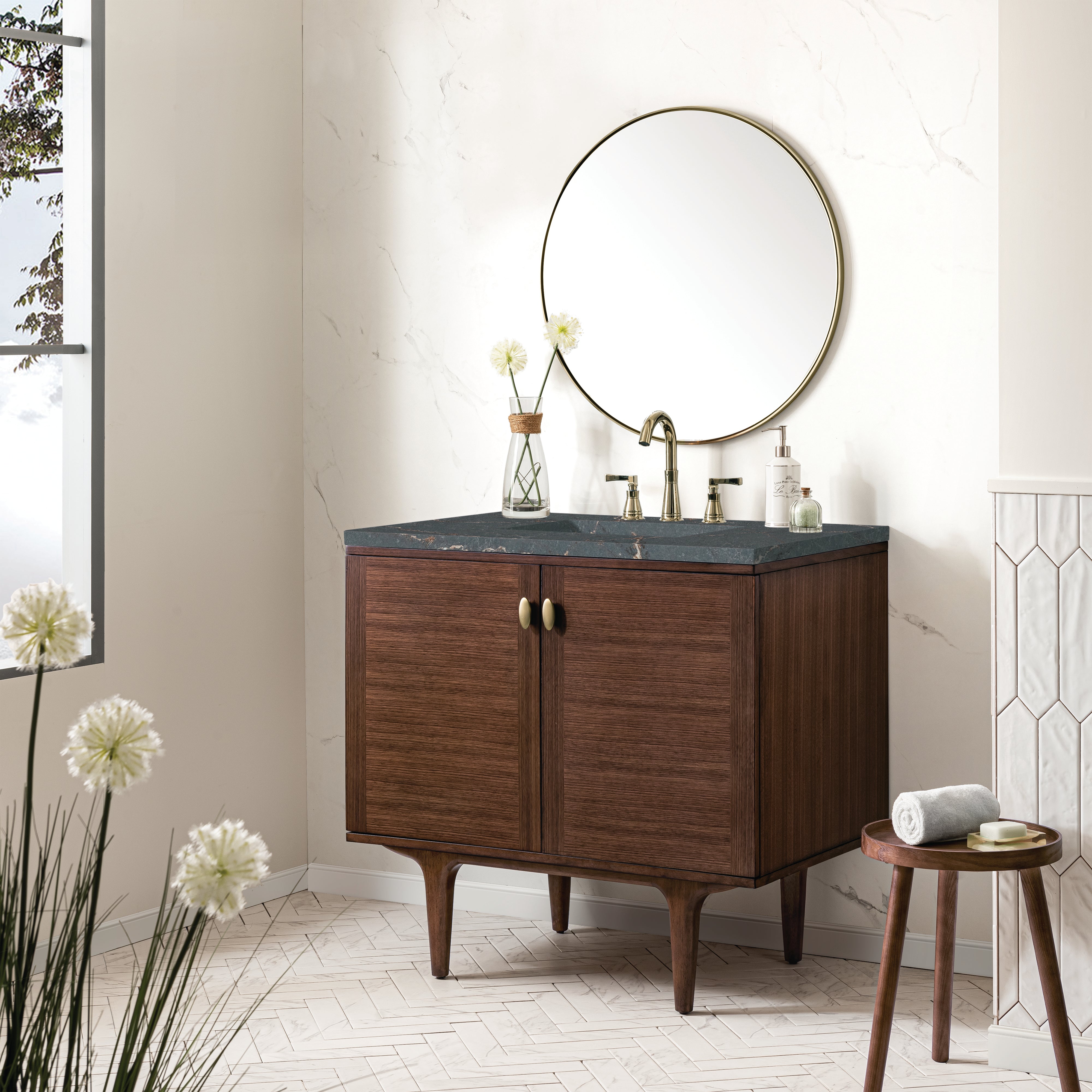 James Martin Amberly 36" Single Vanity in Mid-Century Walnut with 3cm Countertop