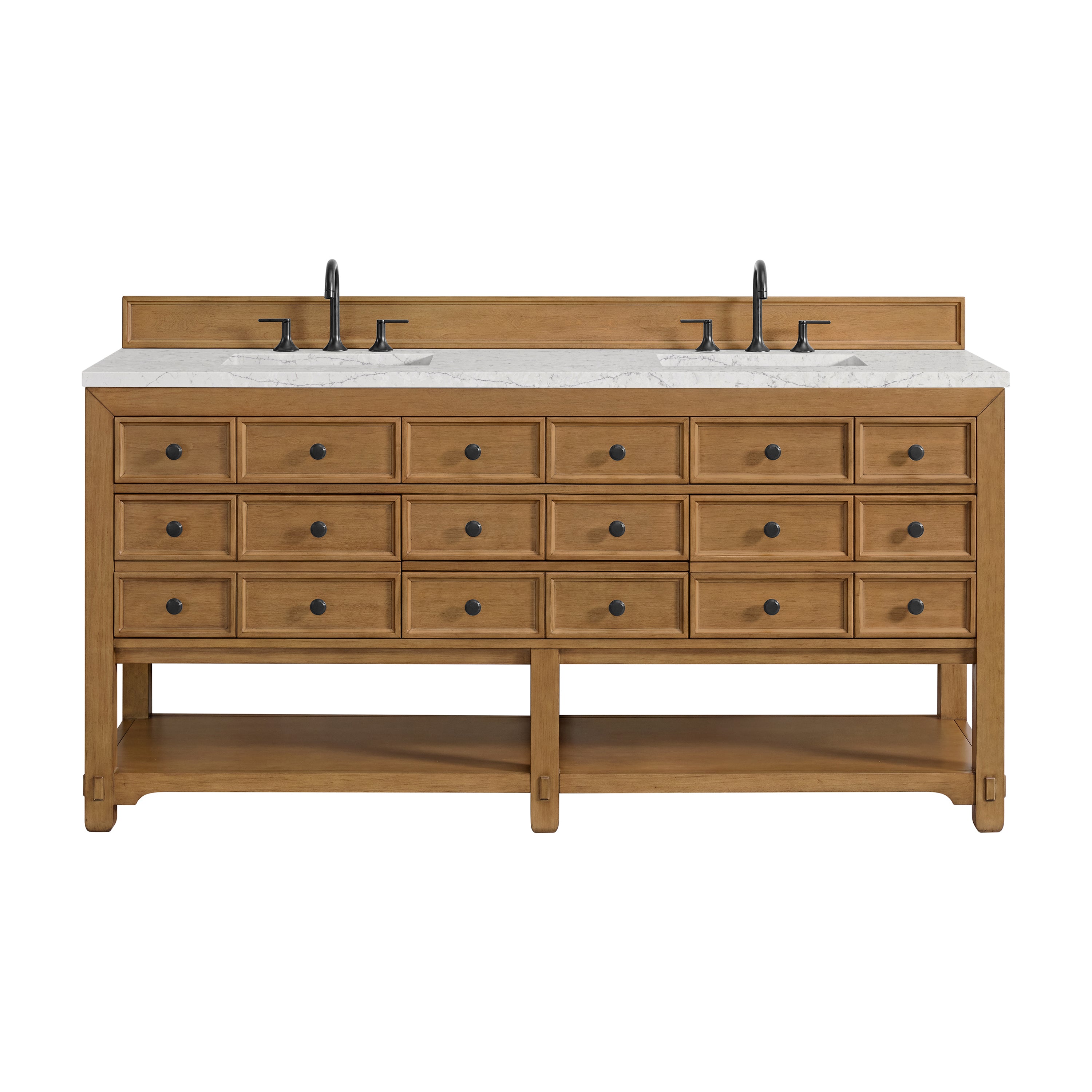 James Martin Malibu 72" Double Vanity in Amber Birch with 3cm Countertop and FreePower Wireless Charger