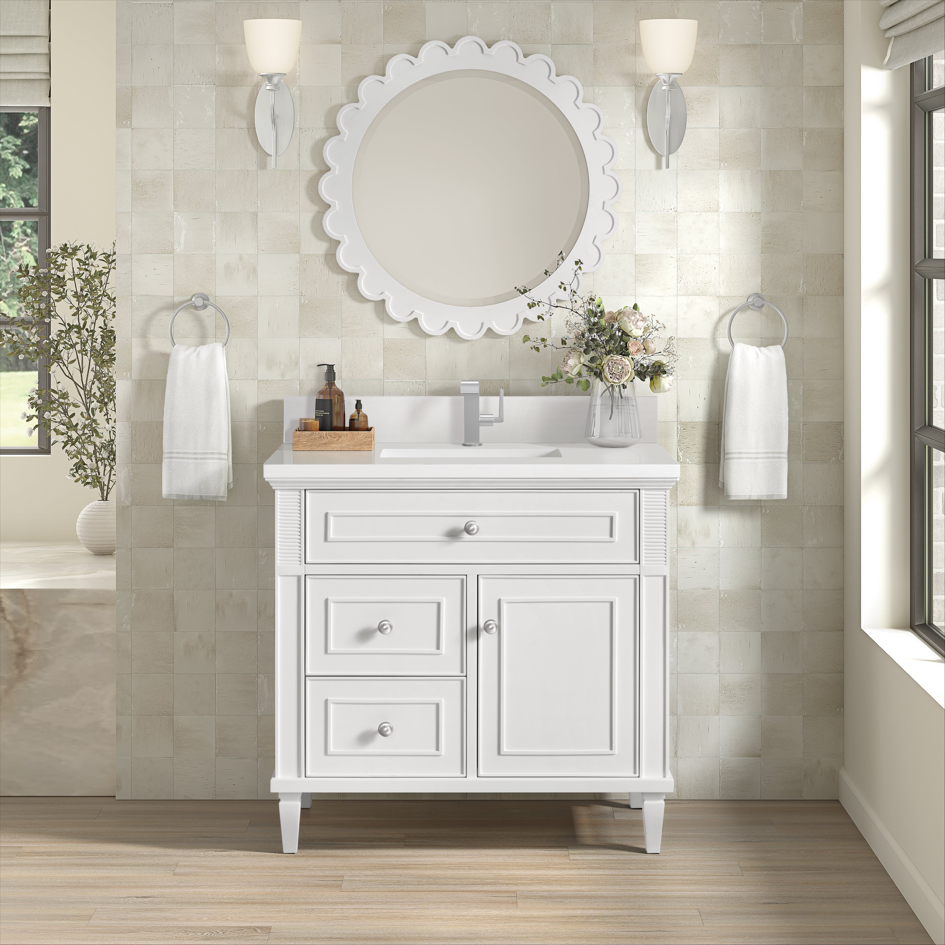 James Martin Lorelai 36" Single Vanity in Bright White with 3cm Countertop