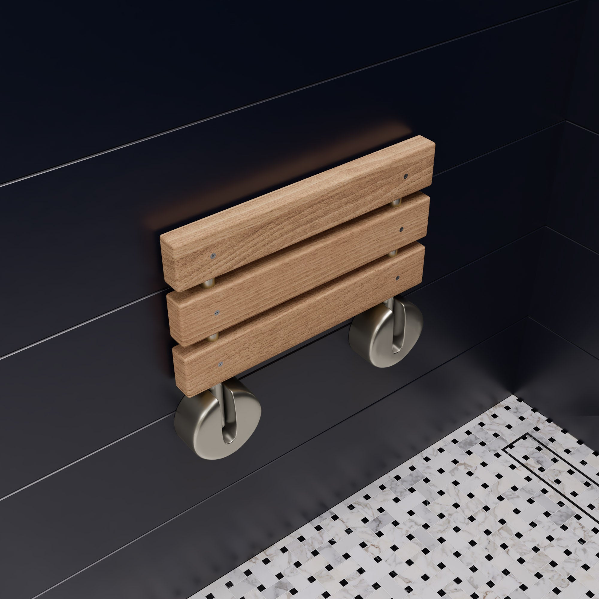 ALFI brand ABS16R 16" Wide Foldable Teak Shower Seat with Round Hardware