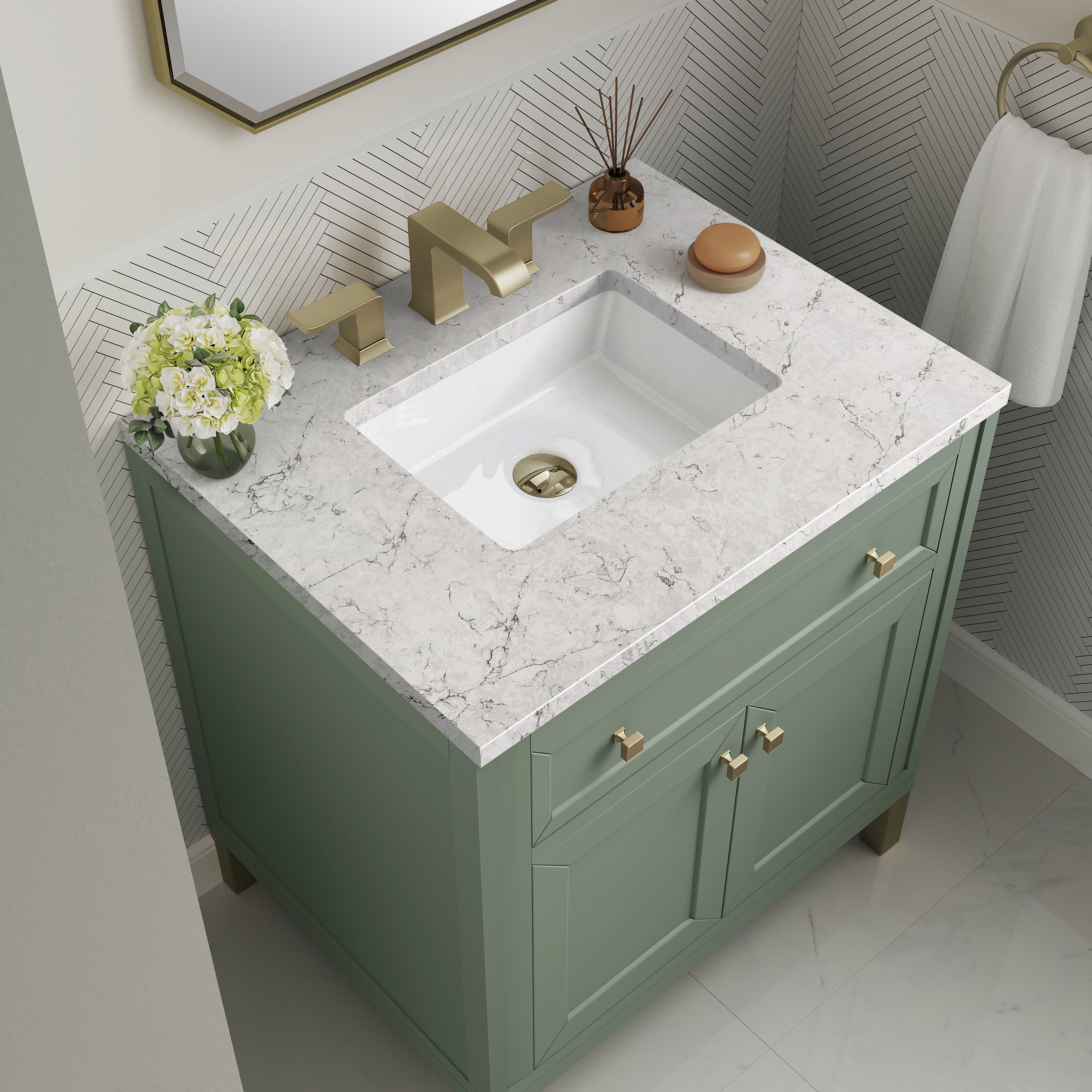 James Martin Chicago 30" Single Vanity in Smokey Celadon with 3cm Countertop