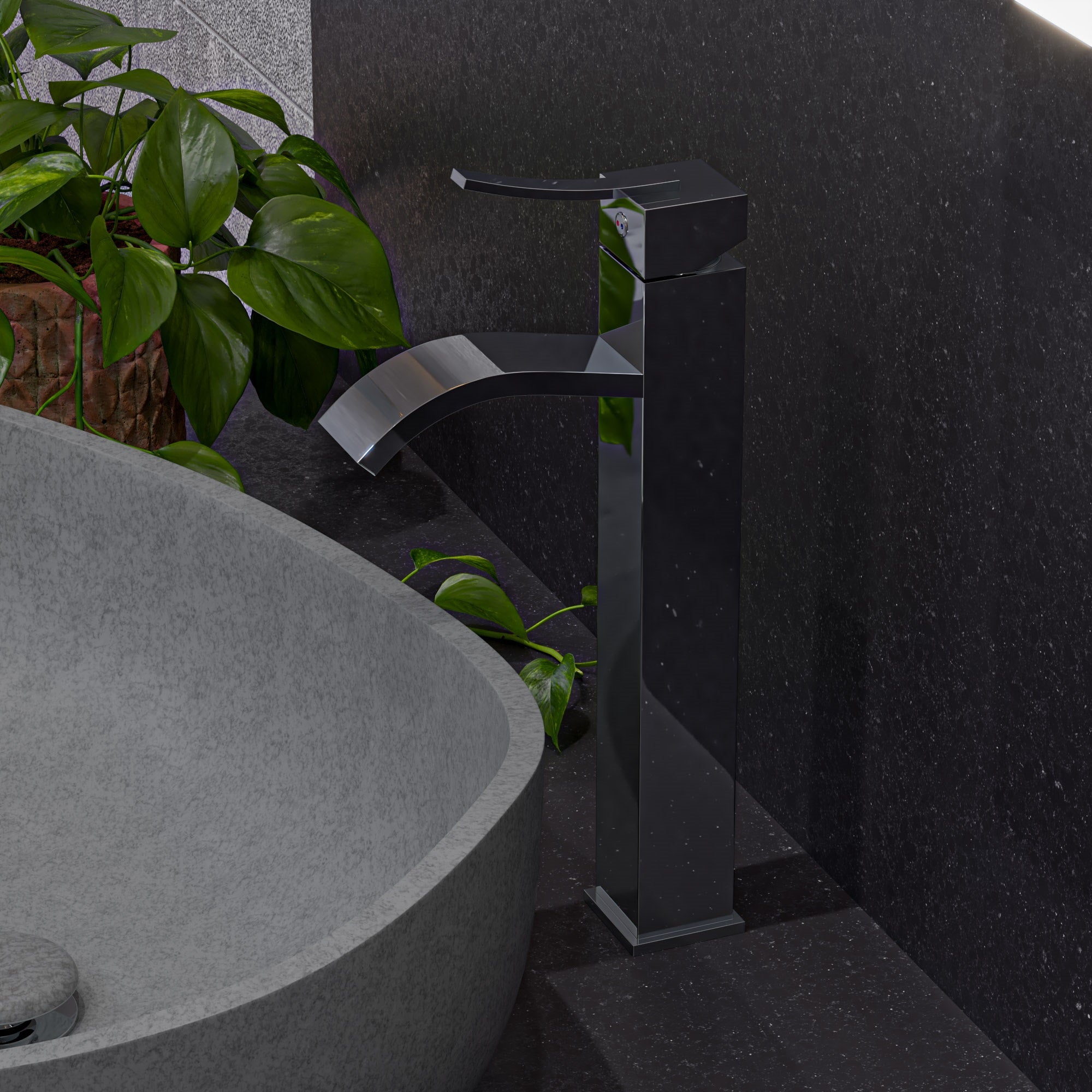 ALFI brand AB1158 Tall Square Body Curved Spout Single Lever Bathroom Faucet