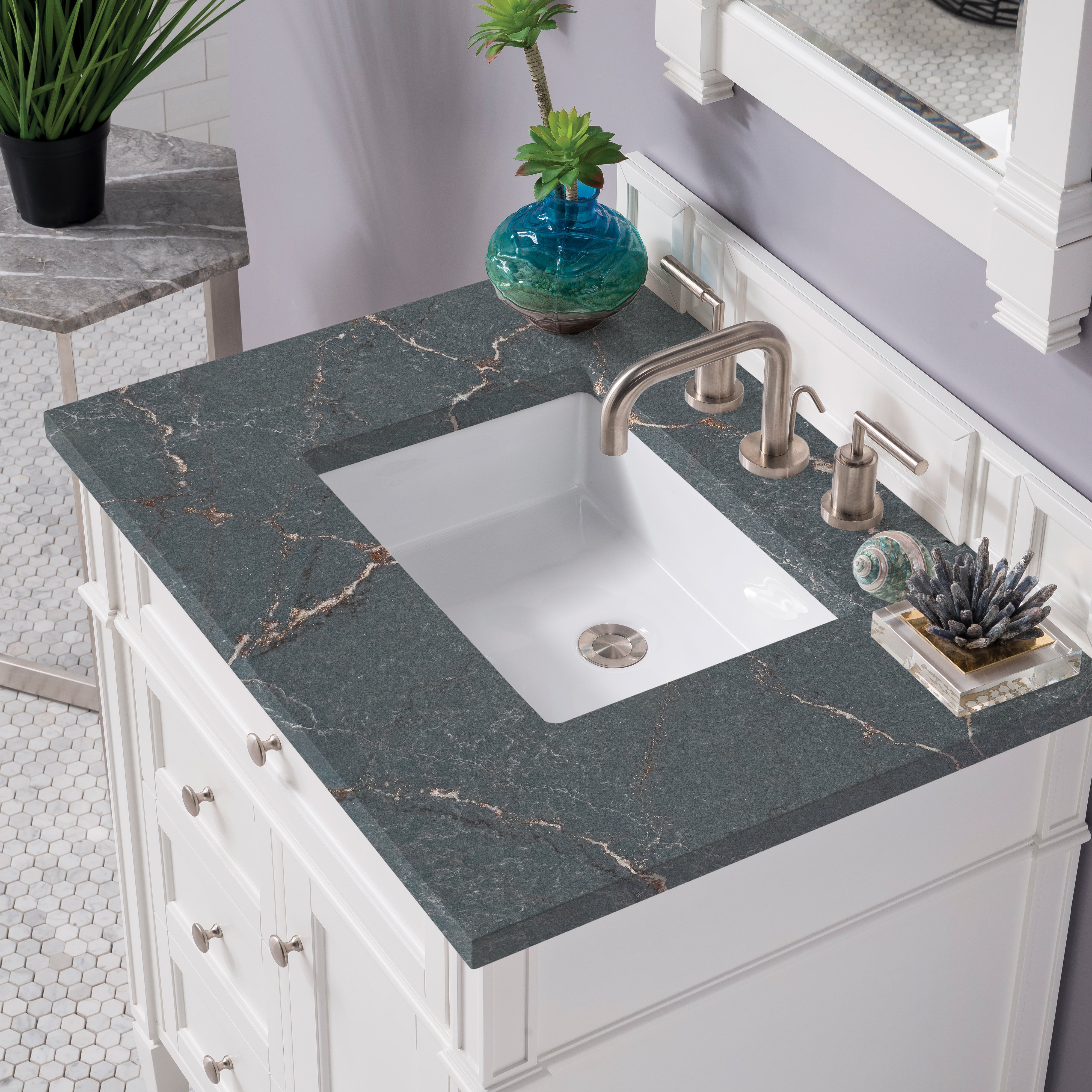 James Martin Brittany 30" Single Vanity in Bright White with 3cm Countertop