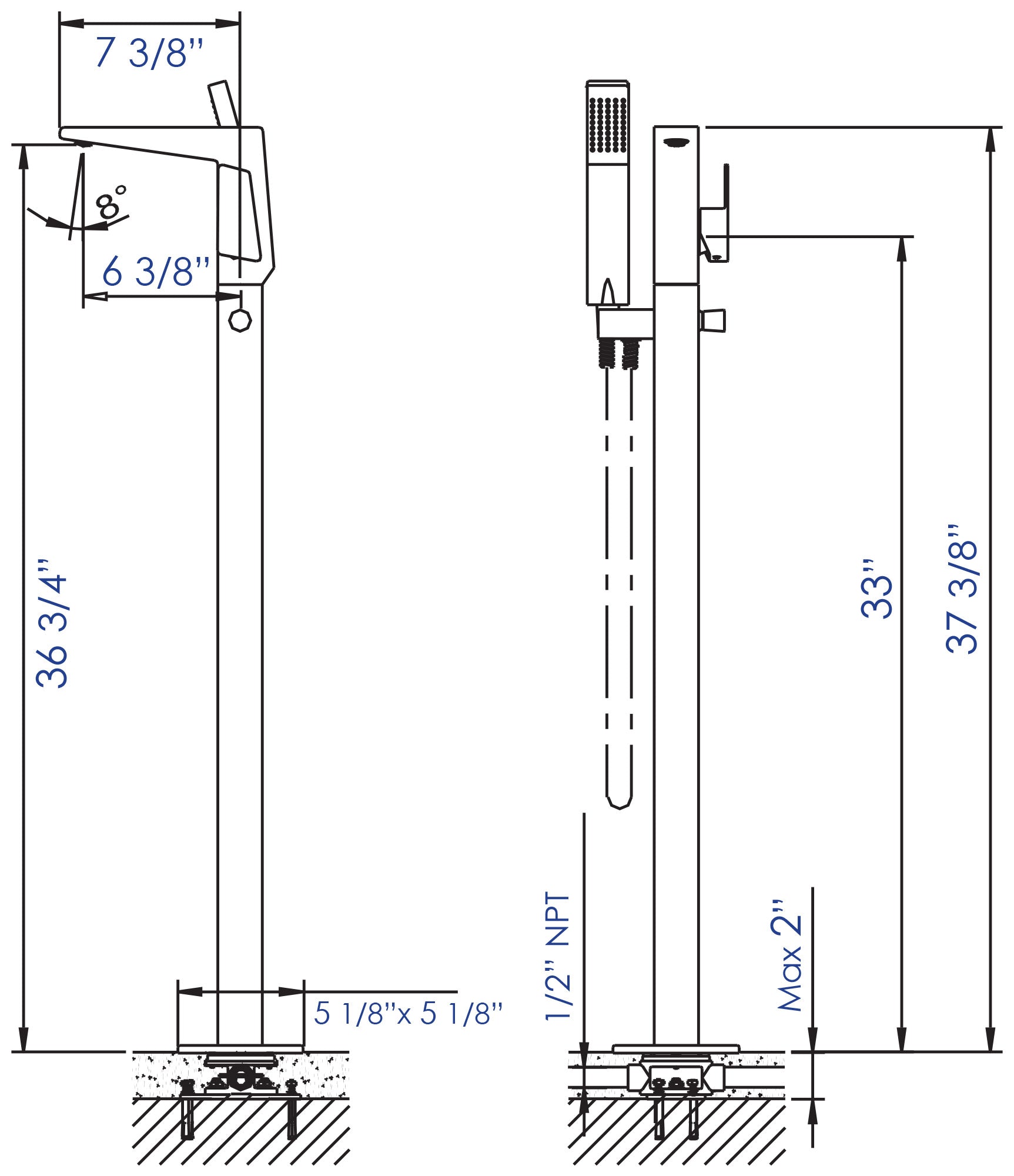 ALFI brand AB2475 Single Hole Floor Mounted Tub Filler