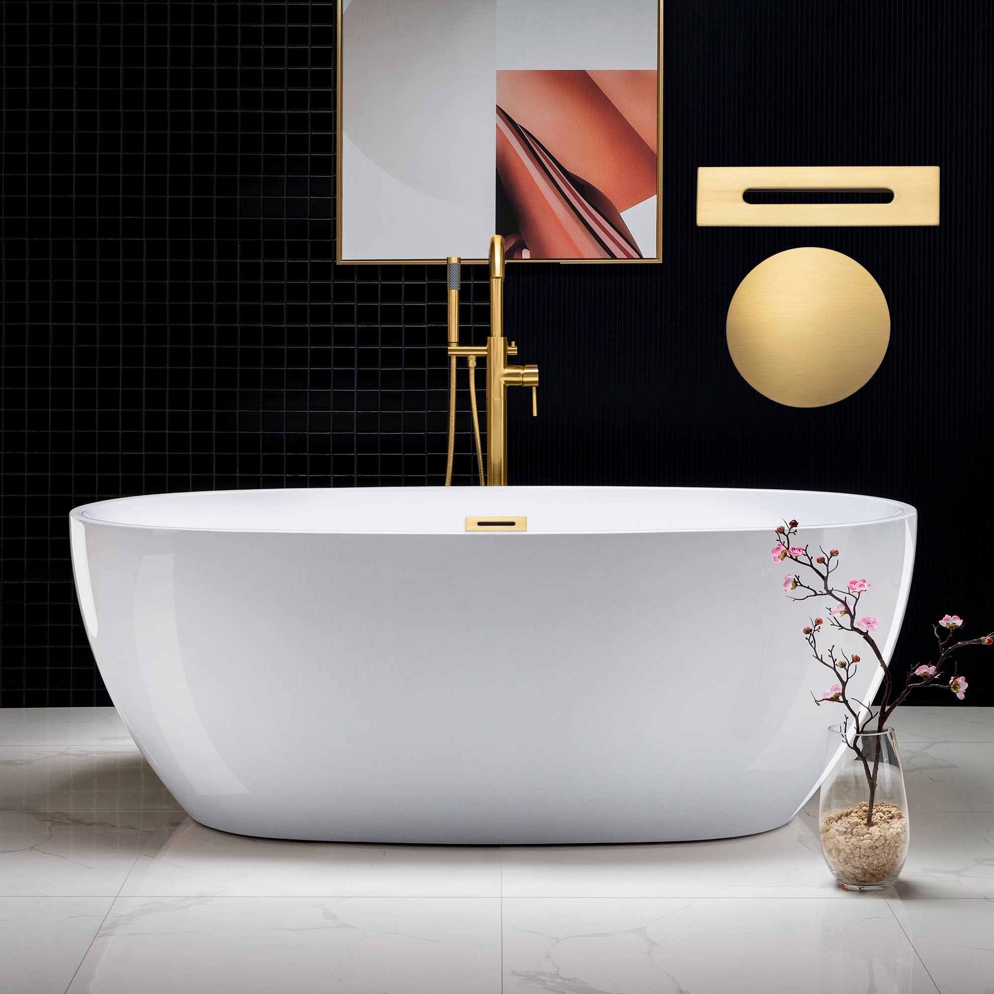 WOODBRIDGE 67" Acrylic Freestanding Bathtub Contemporary Soaking Tub with Drain & Overflow, B0028
