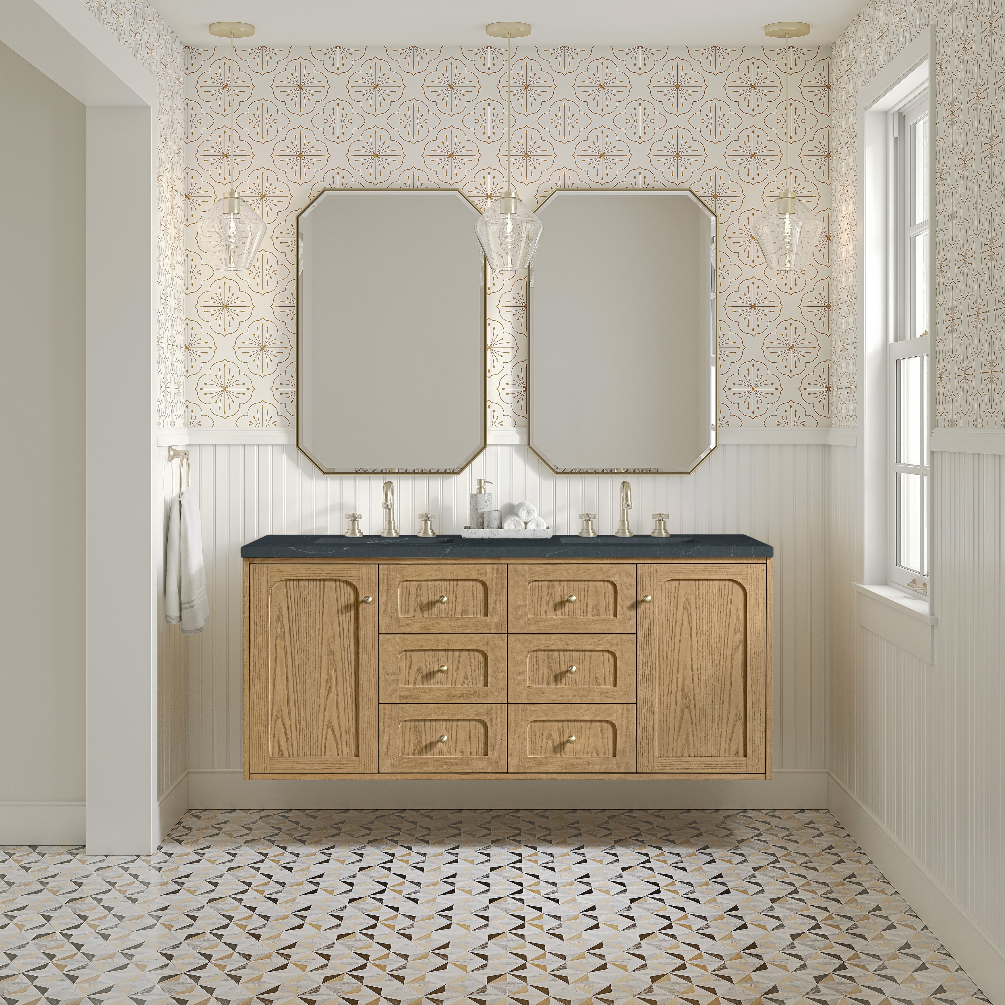 James Martin Laurent 60" Double Vanity in Light Natural Oak with 3cm Countertop