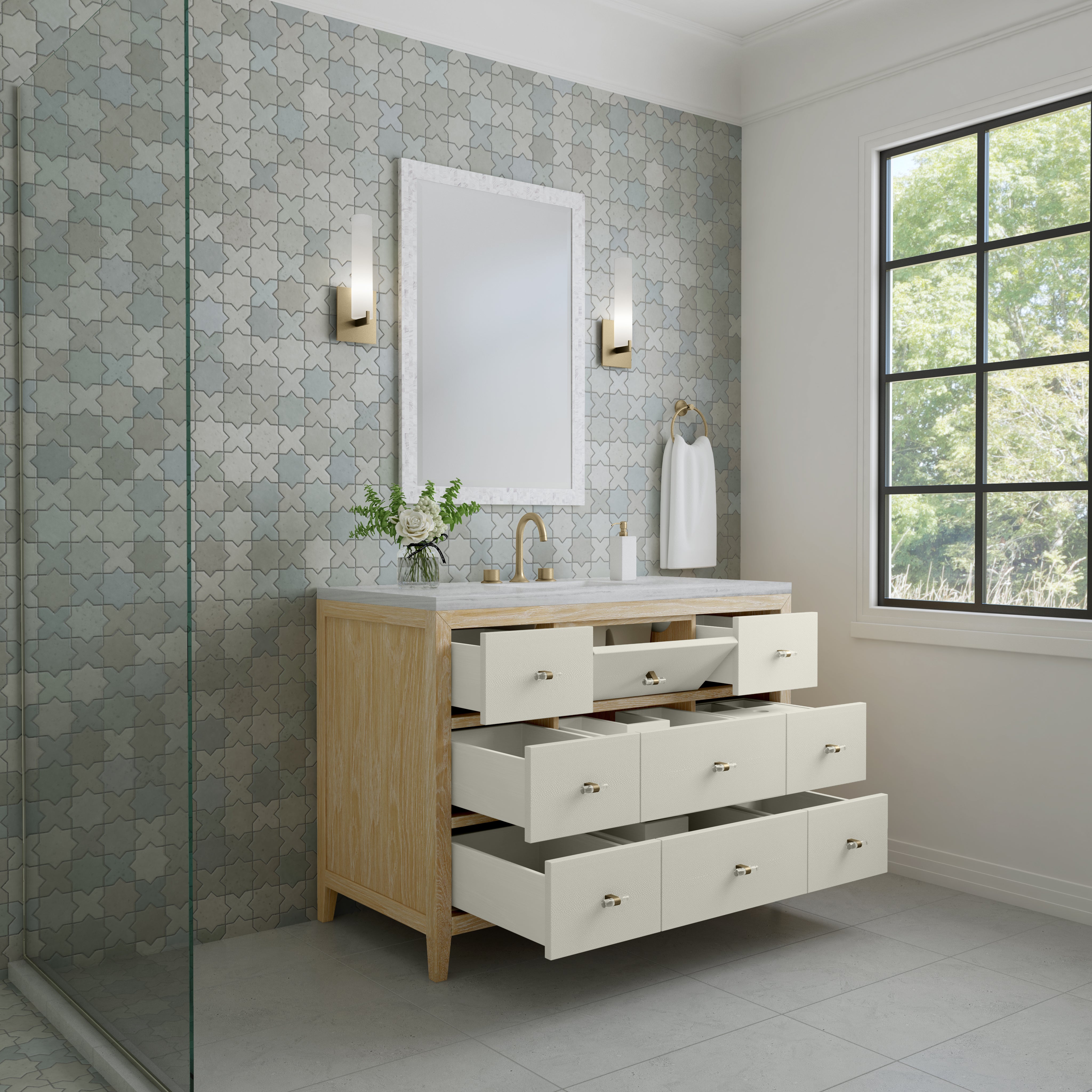 James Martin Celeste 48" Single Vanity in Sunwashed Oak with 3cm Countertop