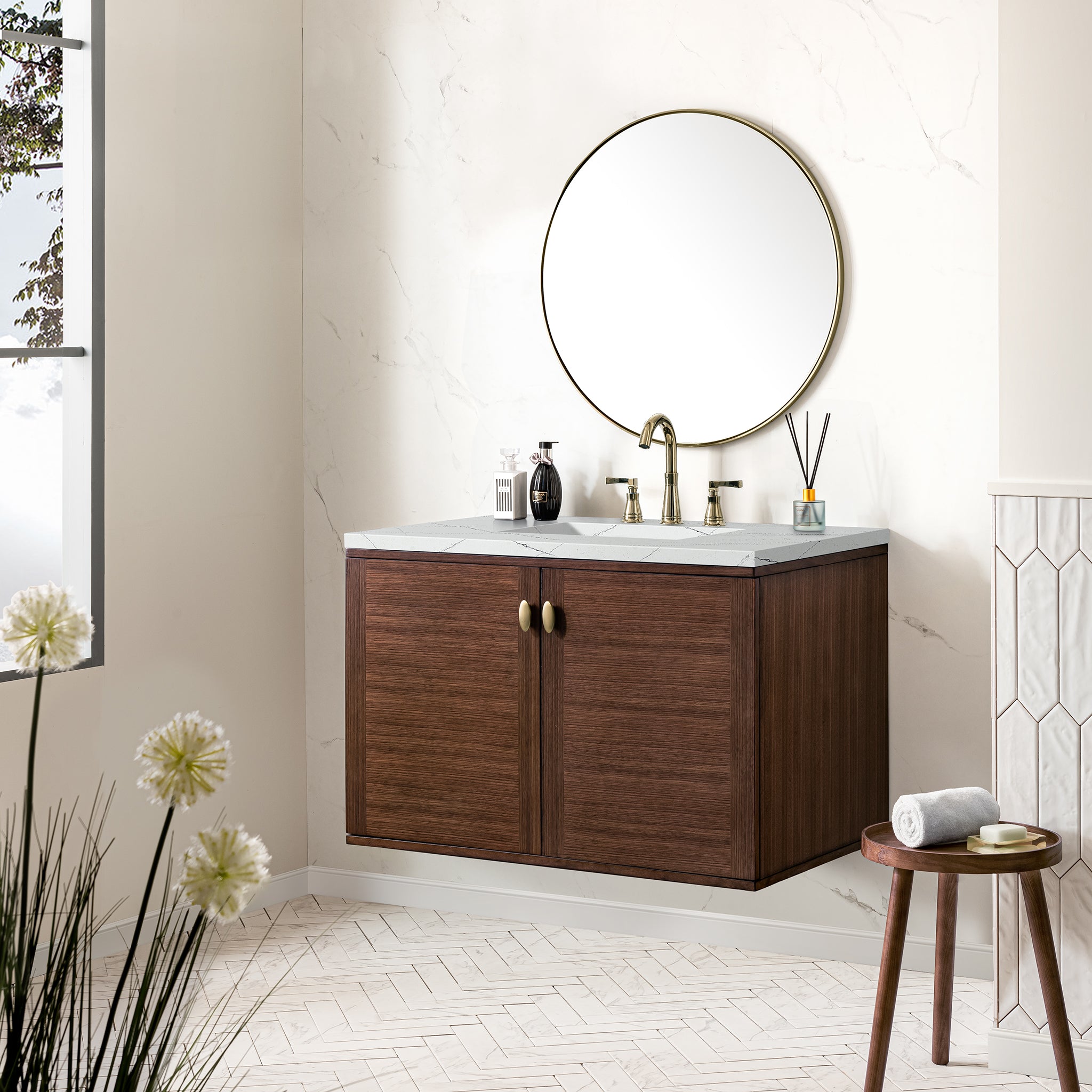 James Martin Amberly 36" Single Vanity in Mid-Century Walnut with 3cm Countertop