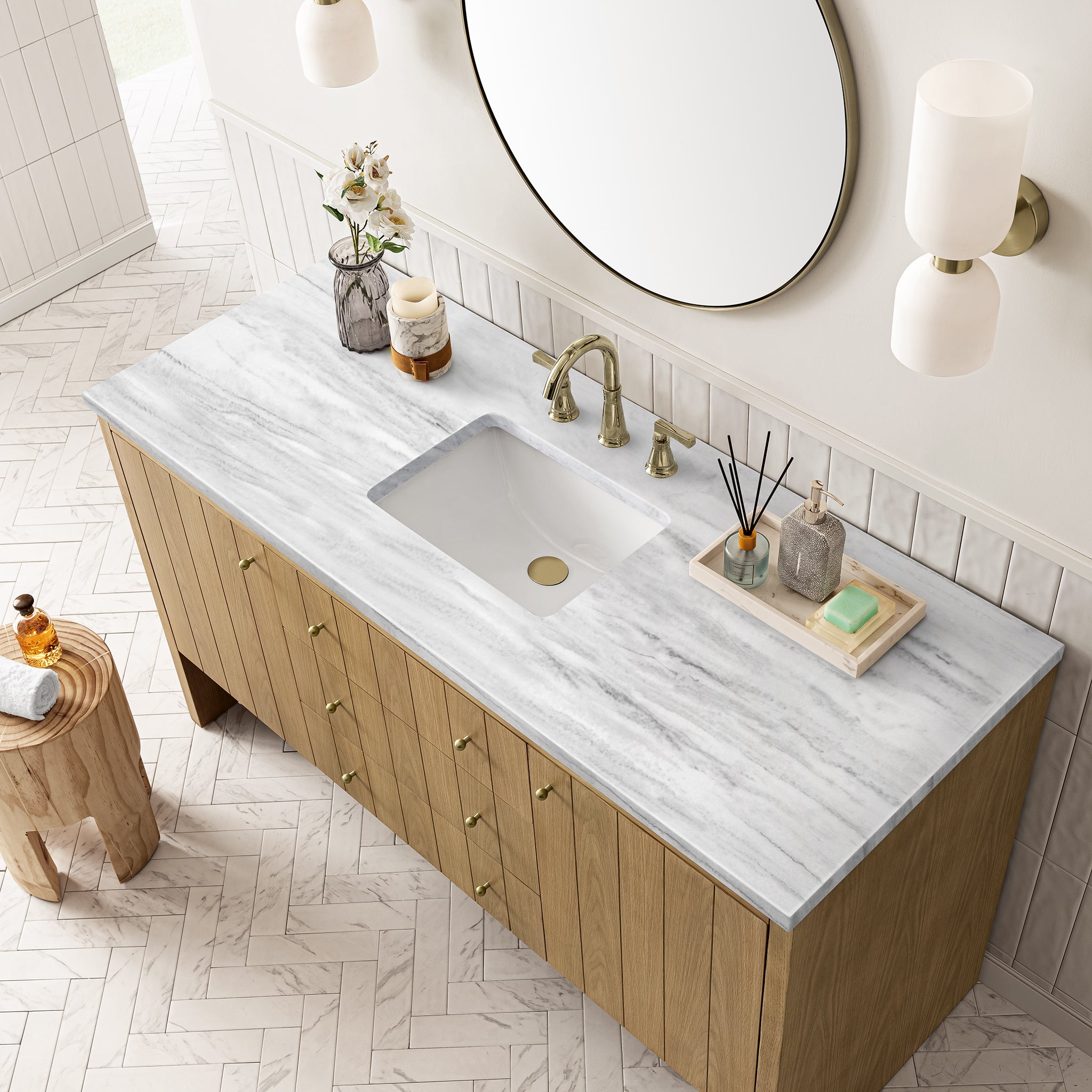 James Martin Hudson 60" Single Vanity in Light Natural Oak with 3cm Countertop