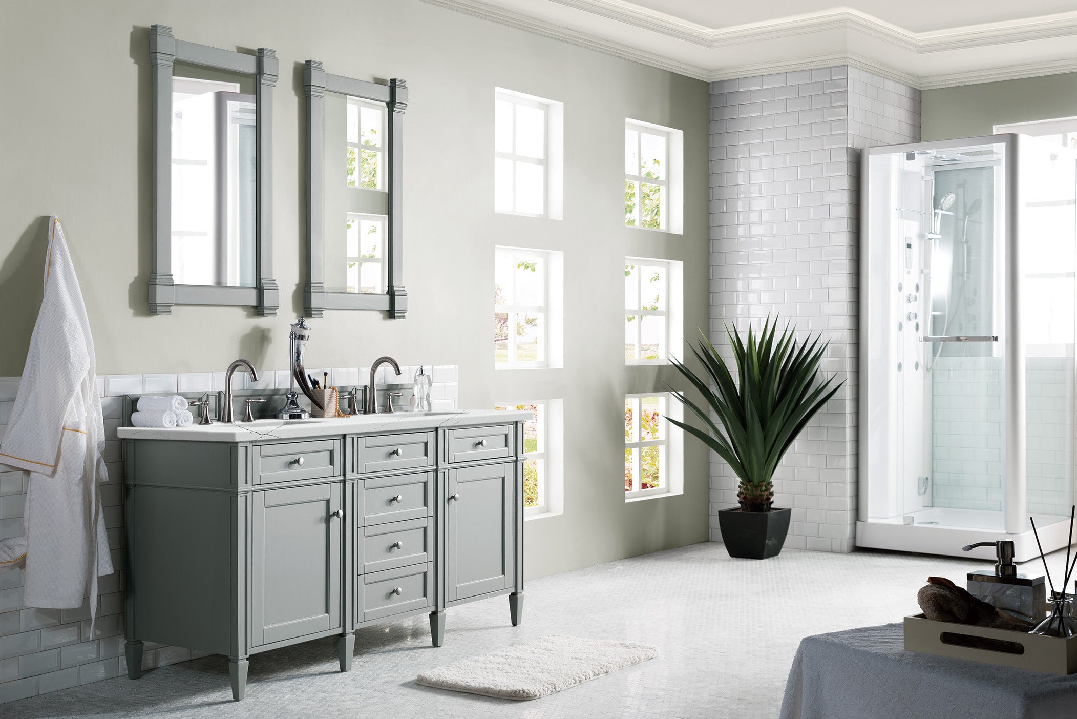 James Martin Brittany 60" Double Vanity in Urban Gray with 3cm Countertop and FreePower Wireless Charger