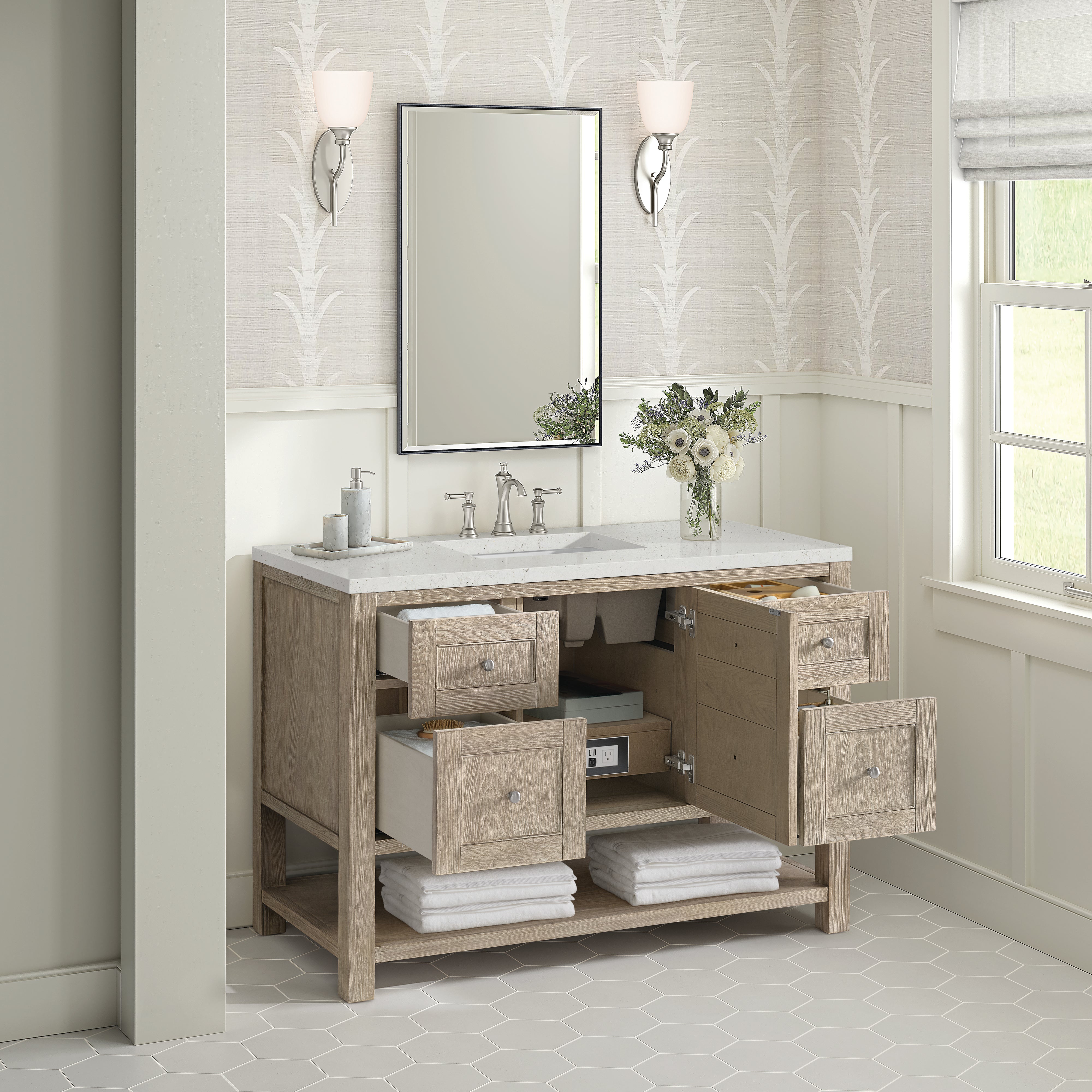 James Martin Breckenridge 48" Single Vanity in Whitewashed Oak with 3cm Countertop