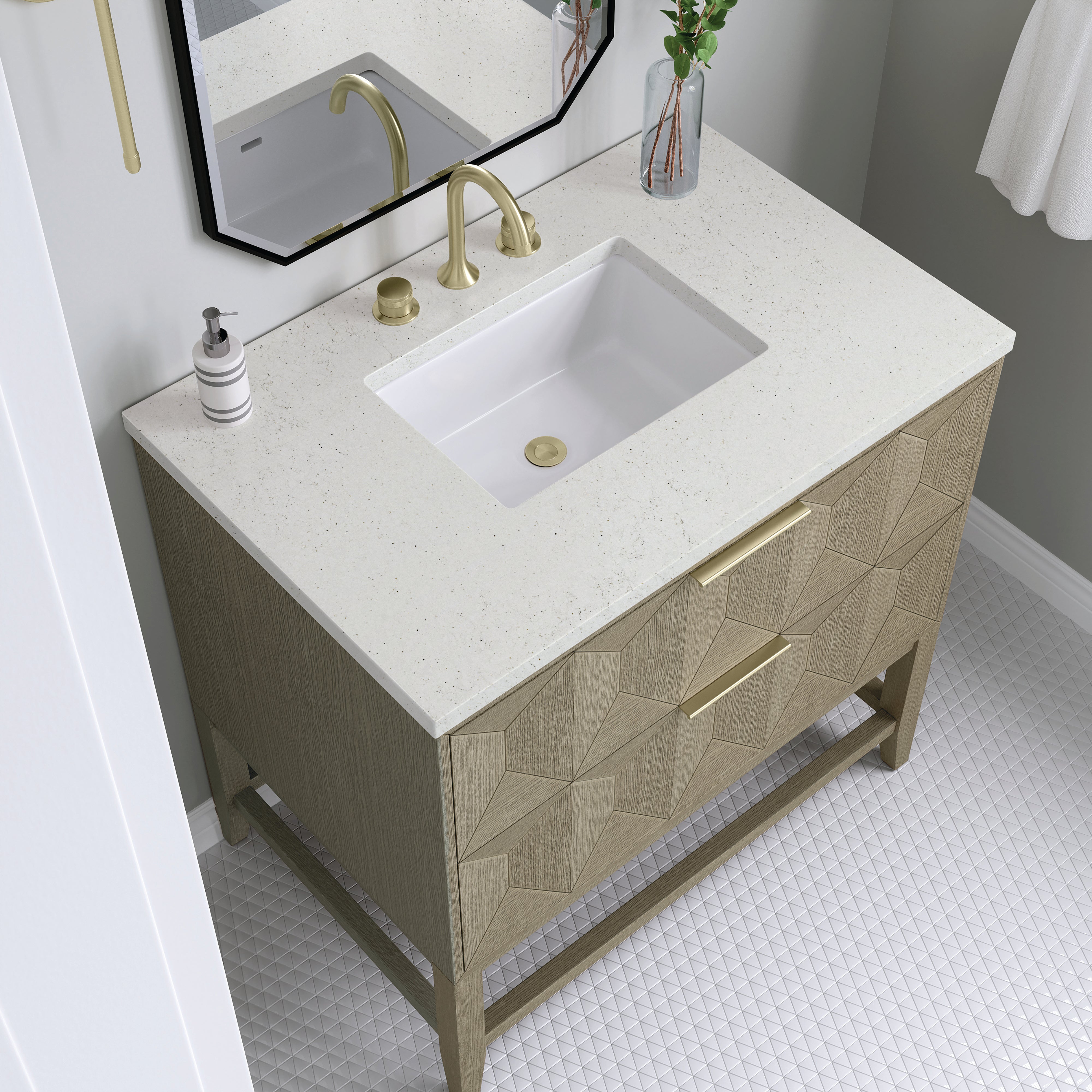 James Martin Emmeline 36" Single Vanity in Pebble Oak with 3cm Countertop