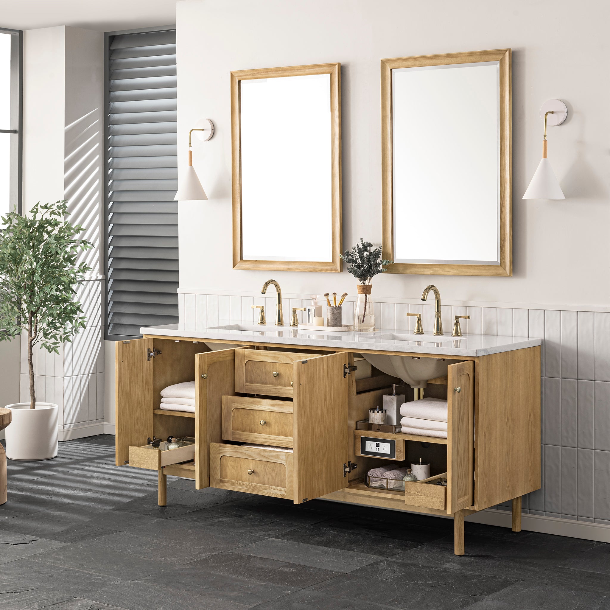 James Martin Laurent 72" Double Vanity in Light Natural Oak with 3cm Countertop